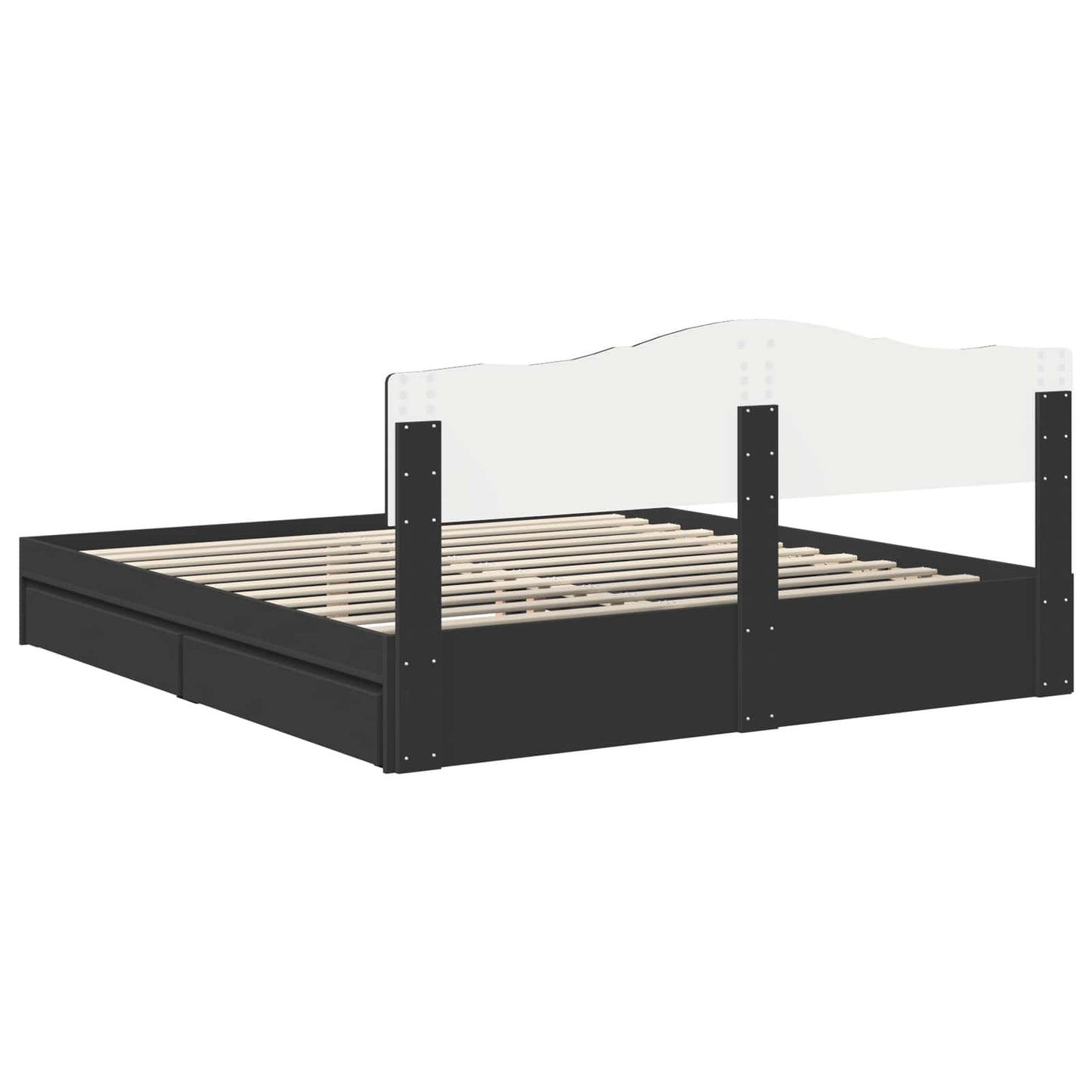 Tárolós Ágy fiókkal fejtámlával Fekete 200 x 200 cm Szerelt Fa