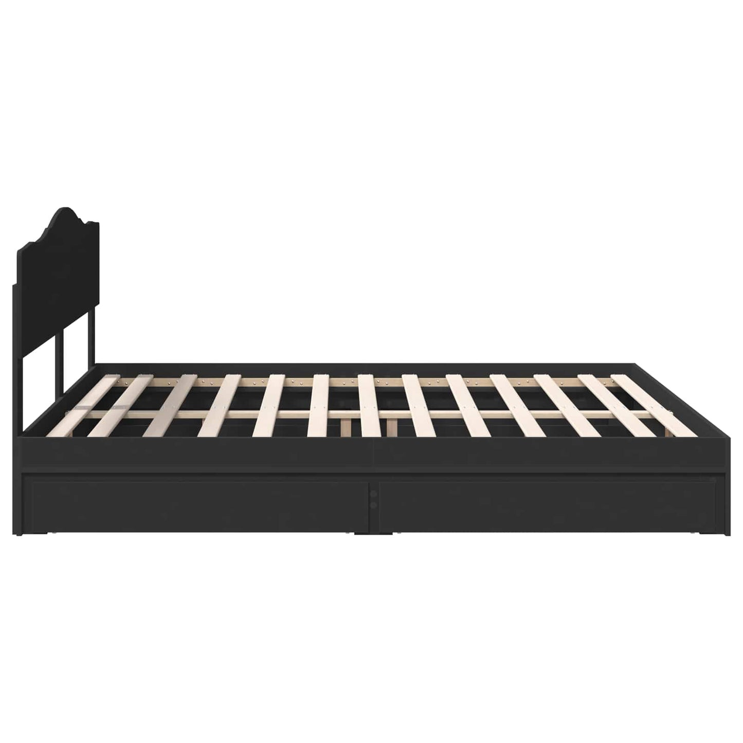 Tárolós Ágy fiókkal fejtámlával Fekete 200 x 200 cm Szerelt Fa