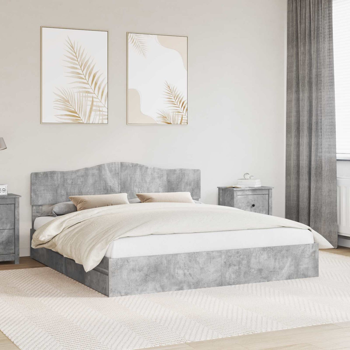 Tárolós Ágy fiókkal Beton Szürke 200 x 200 cm Szerelt Fa