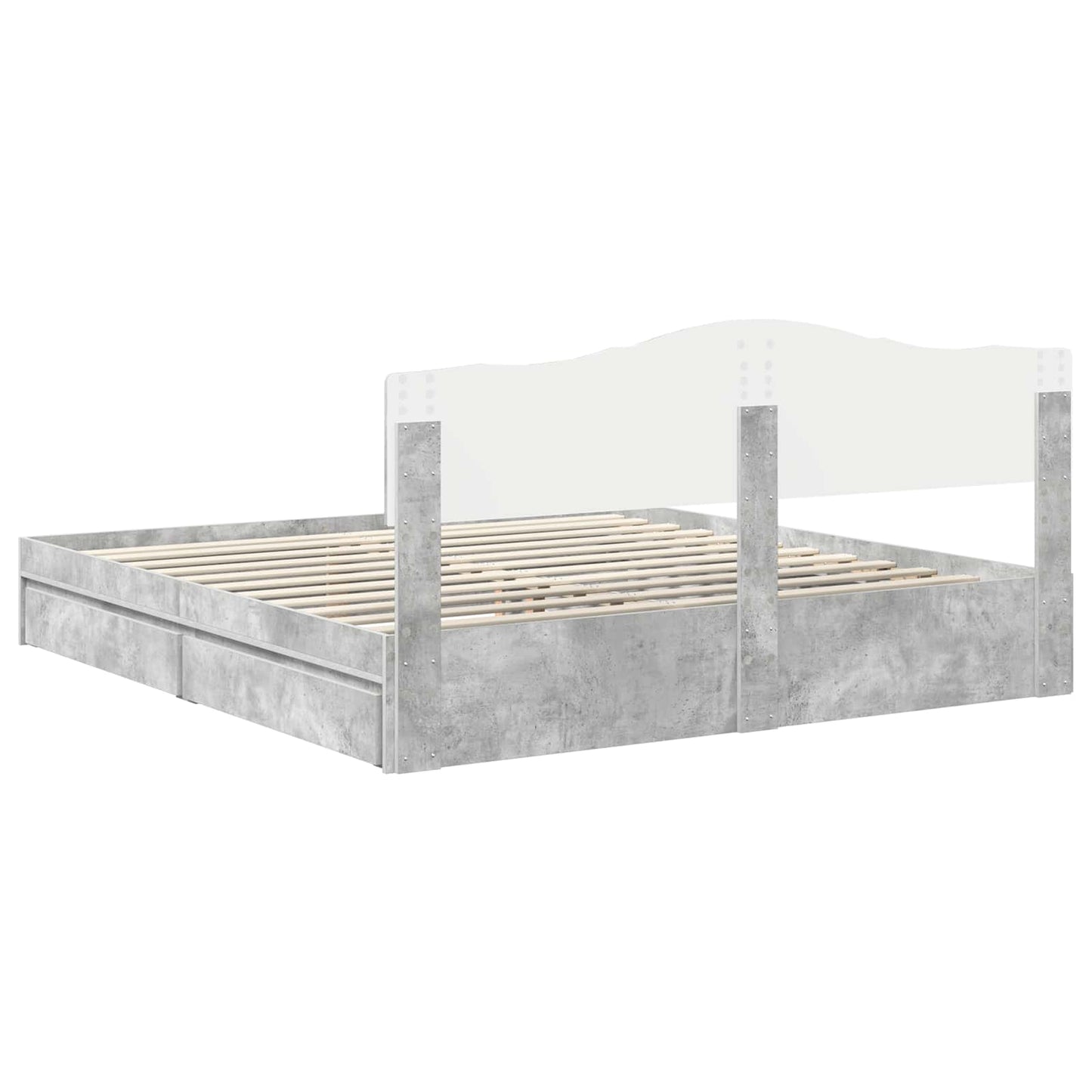 Tárolós Ágy fiókkal Beton Szürke 200 x 200 cm Szerelt Fa