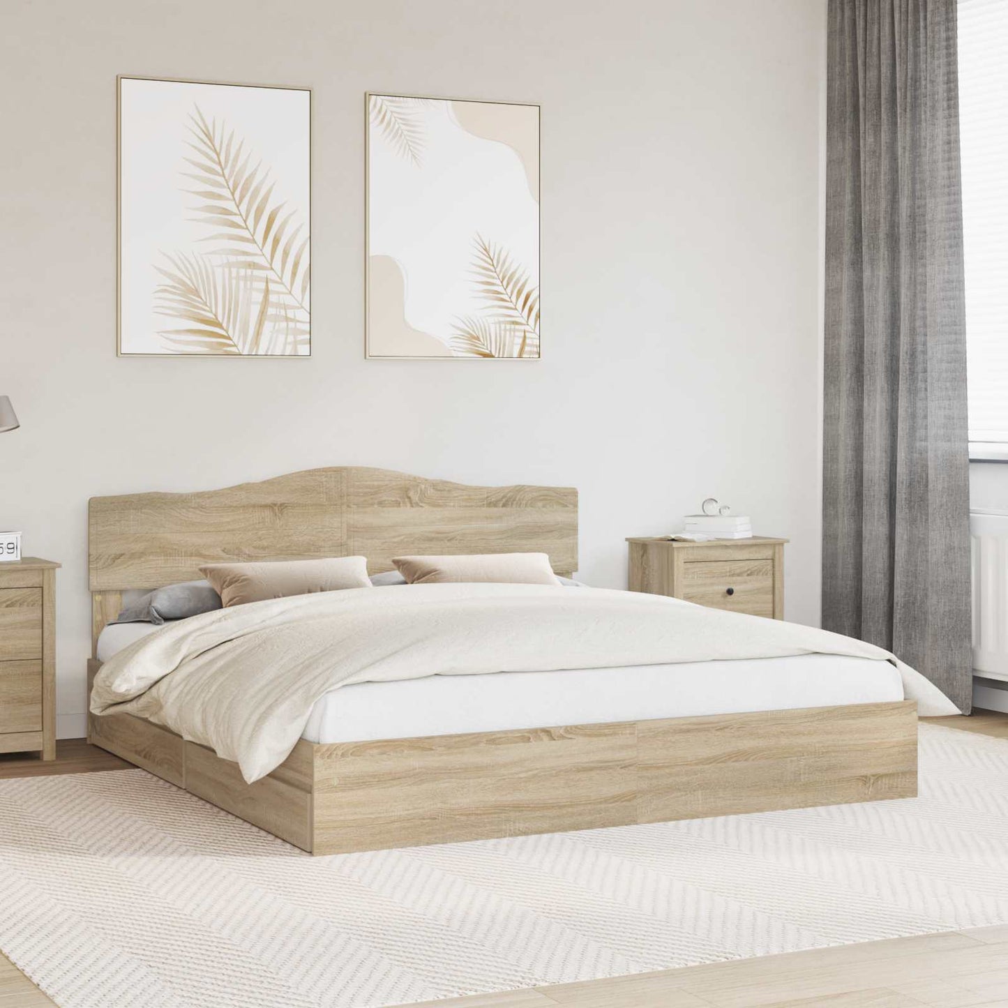 Tárolós Ágy fiókkal Sonoma tölgy 180 x 200 cm Szerelt Fa