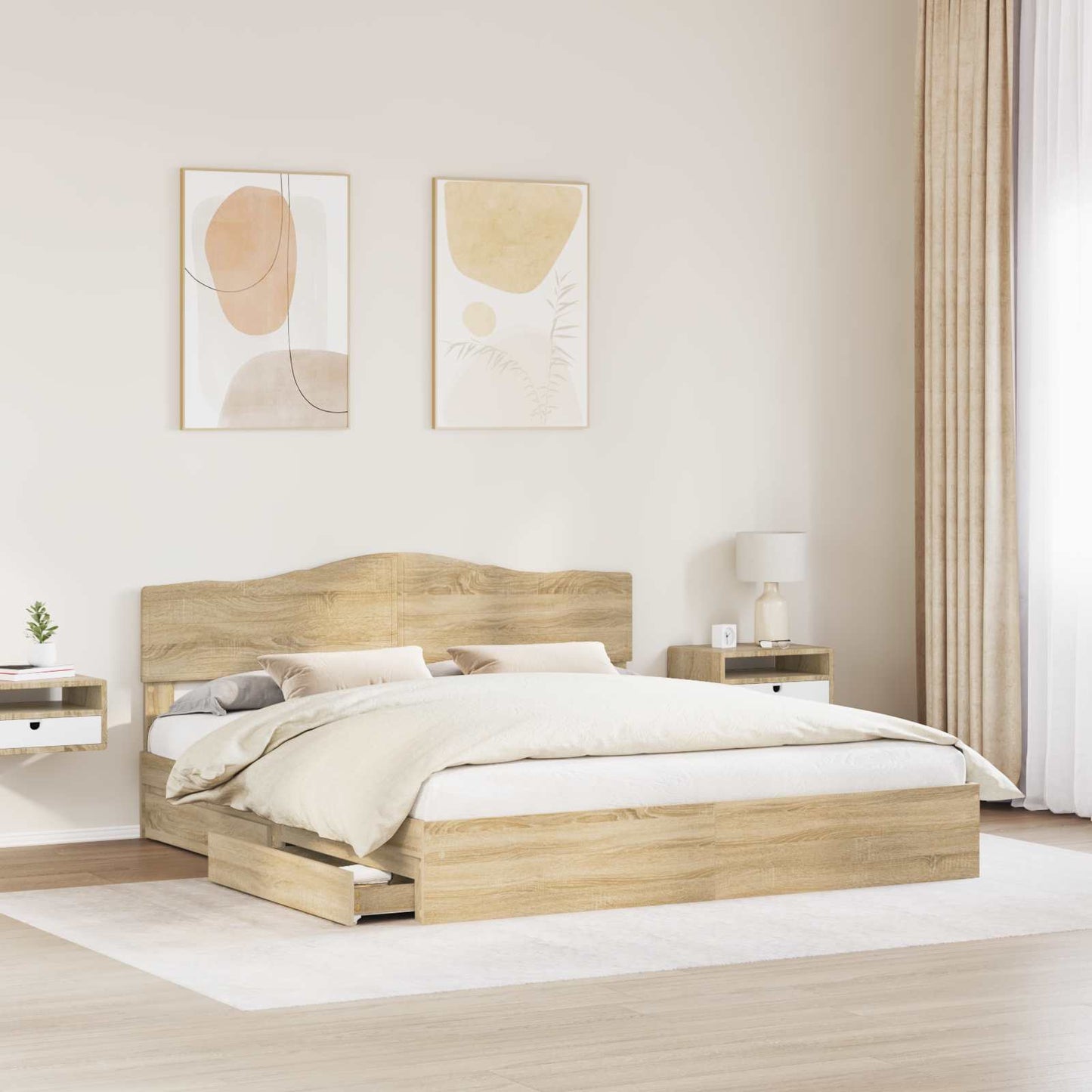 Tárolós Ágy fiókkal Sonoma tölgy 180 x 200 cm Szerelt Fa