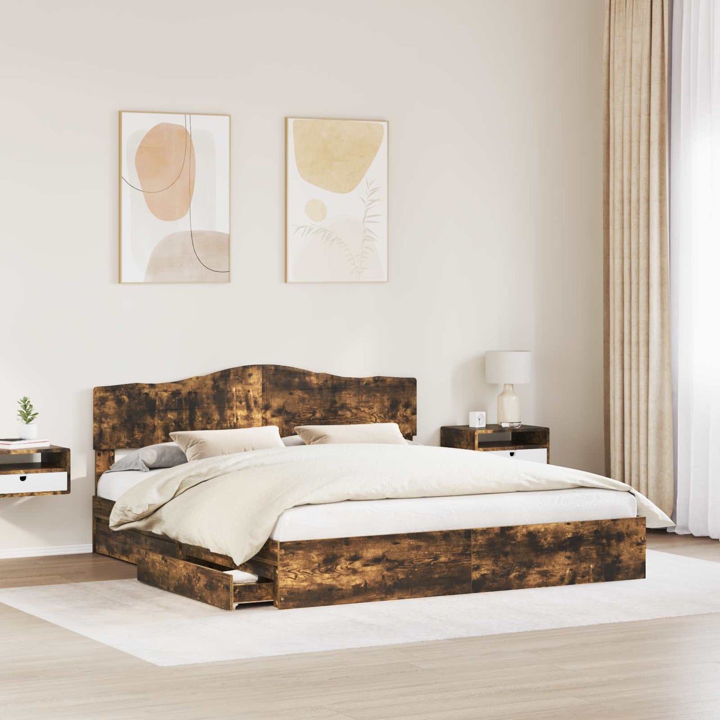 Tárolós Ágy fiókkal Füstölt tölgy 180 x 200 cm Szerelt Fa