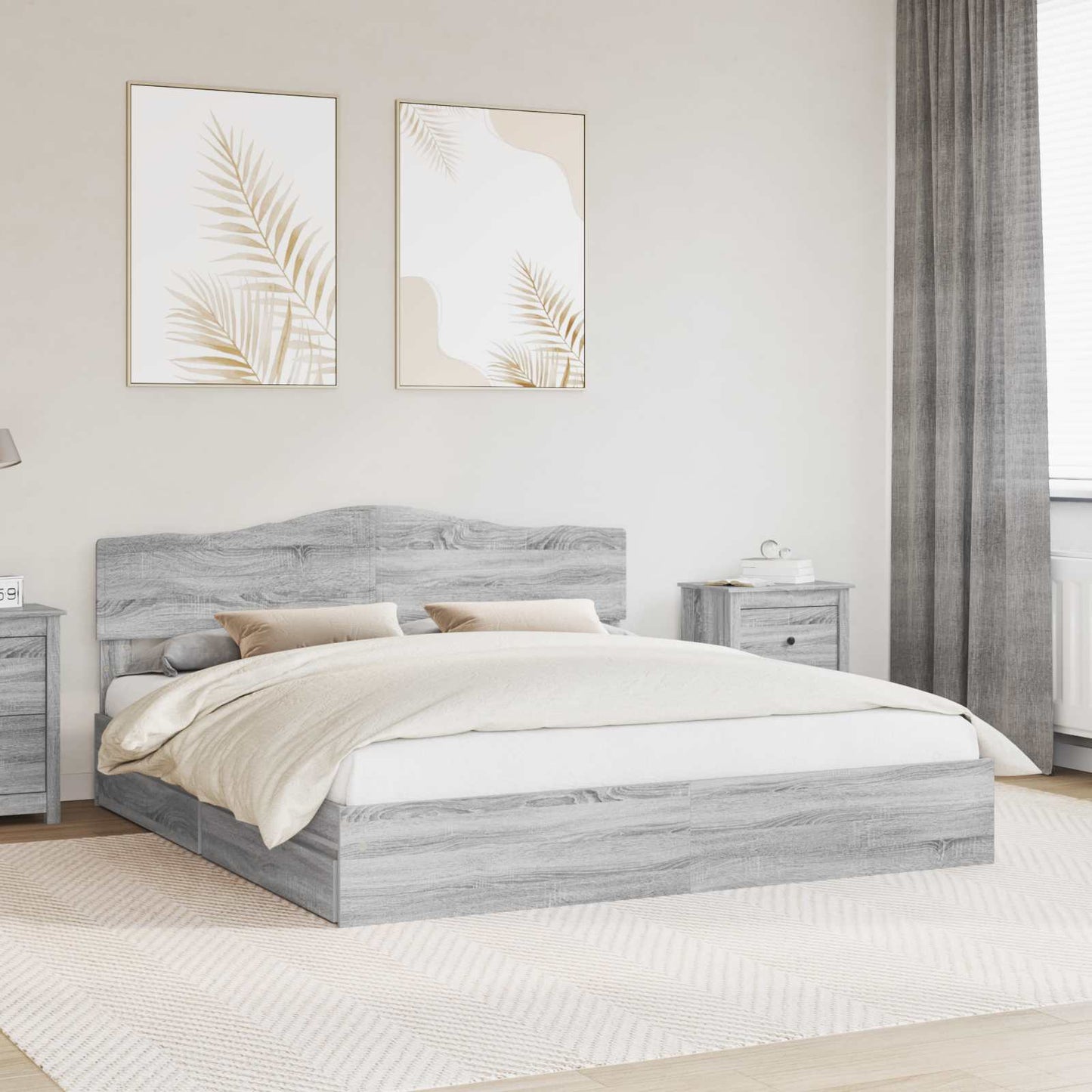Tárolós Ágy fiókkal Szürke Sonoma 180 x 200 cm Szerelt Fa