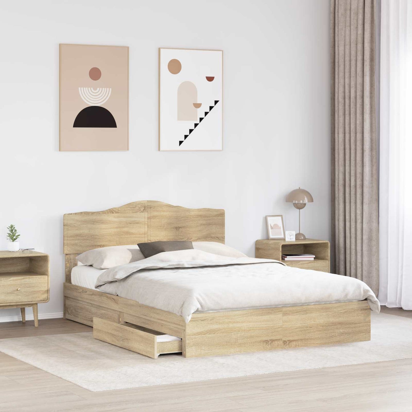 Tárolós Ágy fiókkal Sonoma tölgy 150 x 200 cm Szerelt Fa