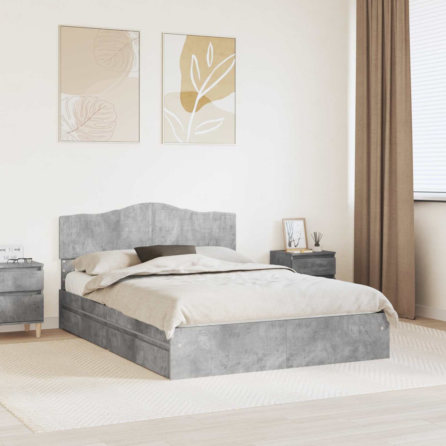 Tárolós Ágy fiókkal Beton Szürke 150 x 200 cm Szerelt Fa