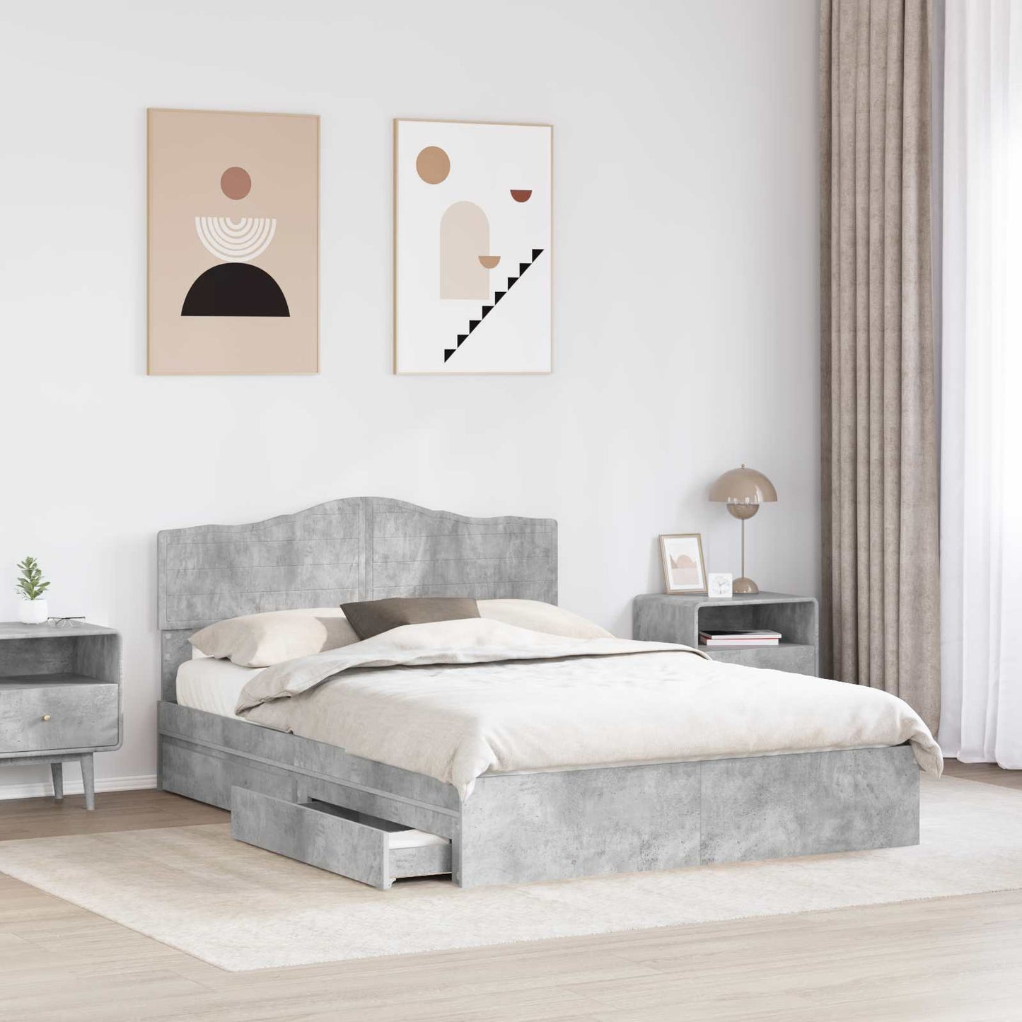 Tárolós Ágy fiókkal Beton Szürke 150 x 200 cm Szerelt Fa