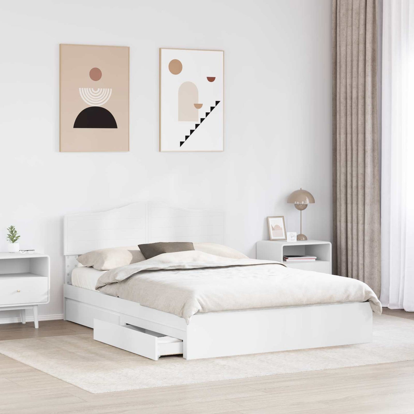 Tárolós Ágy fiókkal fejtámlával Fehér 140 x 200 cm Szerelt Fa