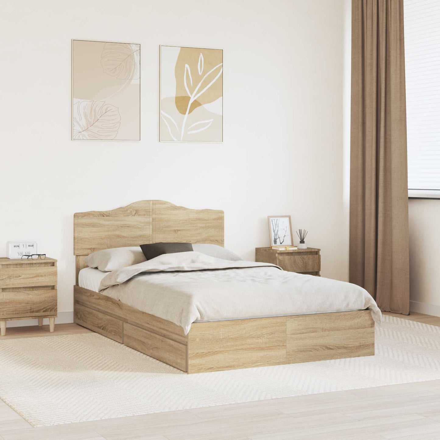 Tárolós Ágy fiókkal Sonoma tölgy 135 x 190 cm Szerelt Fa