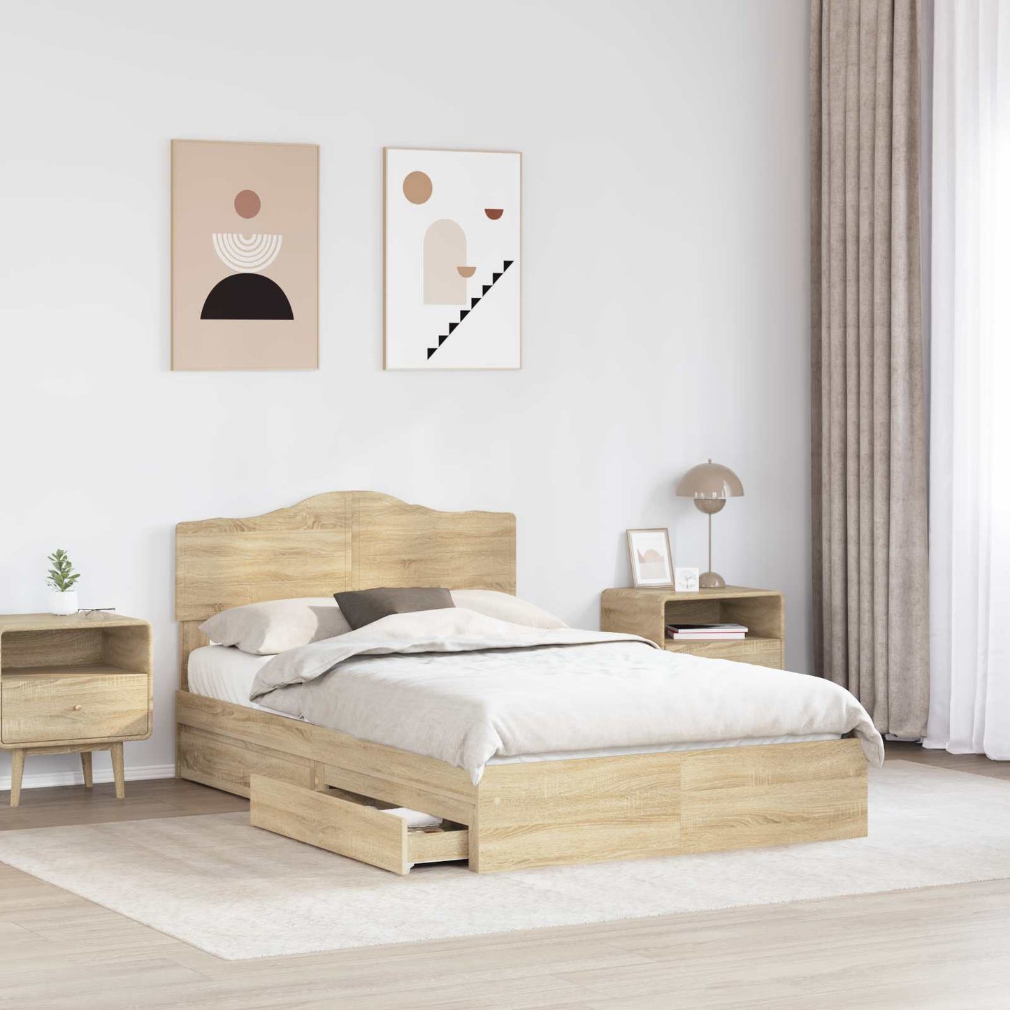 Tárolós Ágy fiókkal Sonoma tölgy 135 x 190 cm Szerelt Fa