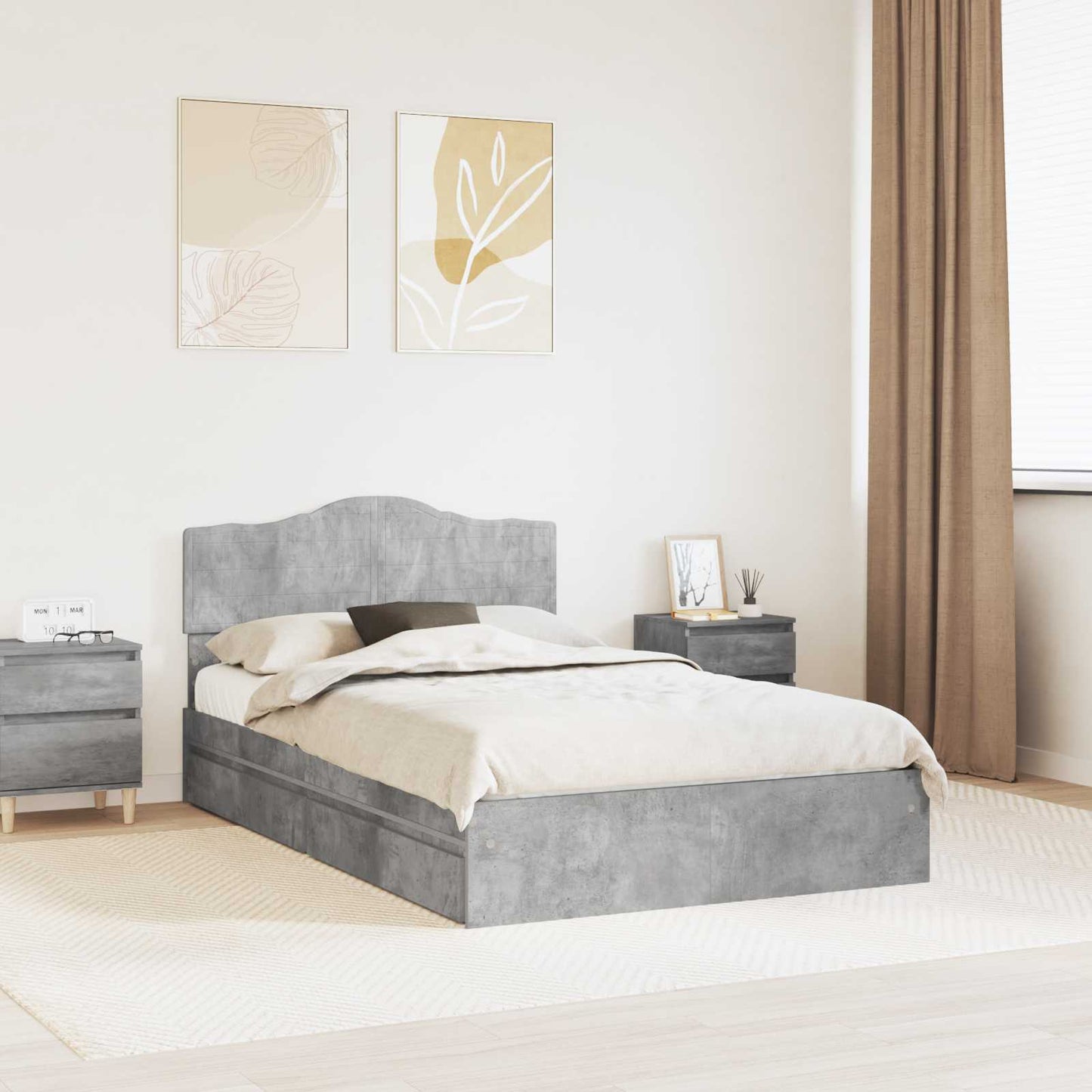 Tárolós Ágy fiókkal Beton Szürke 135 x 190 cm Szerelt Fa