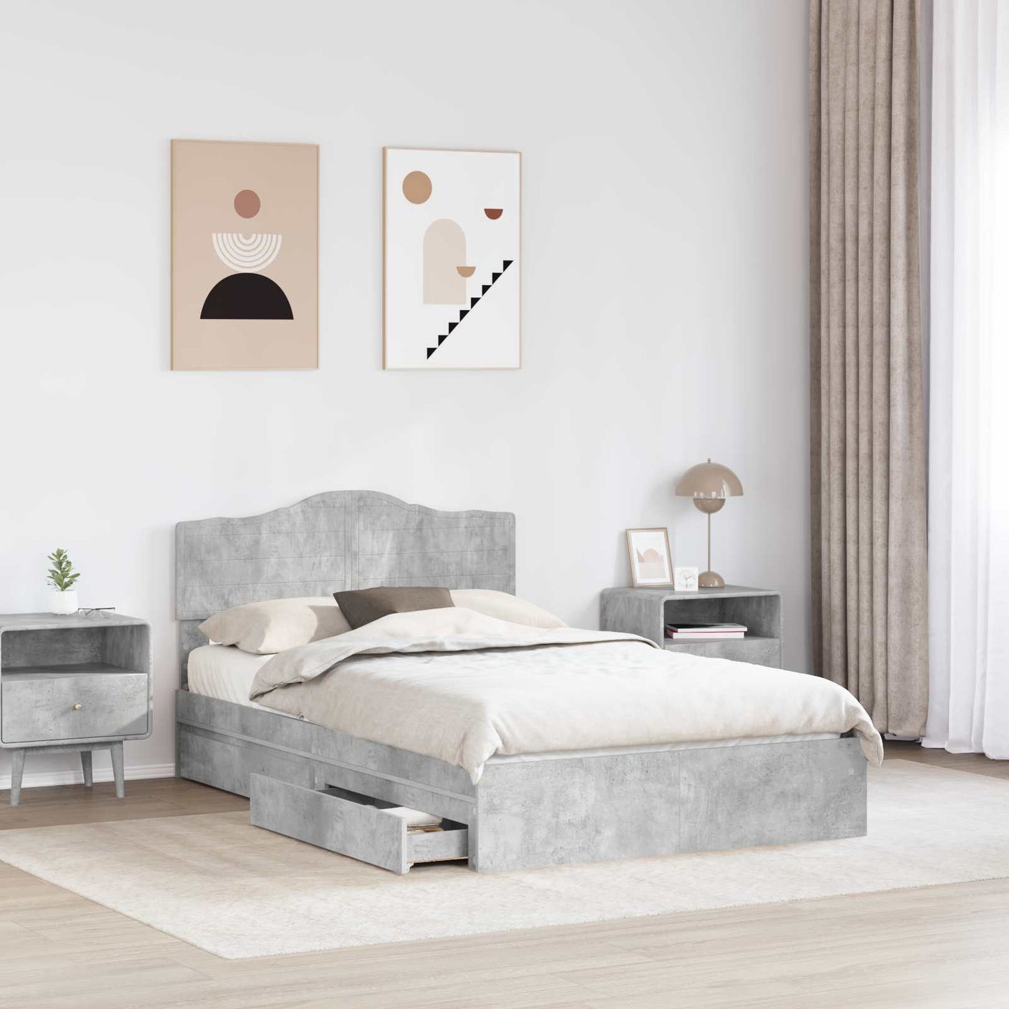 Tárolós Ágy fiókkal Beton Szürke 135 x 190 cm Szerelt Fa