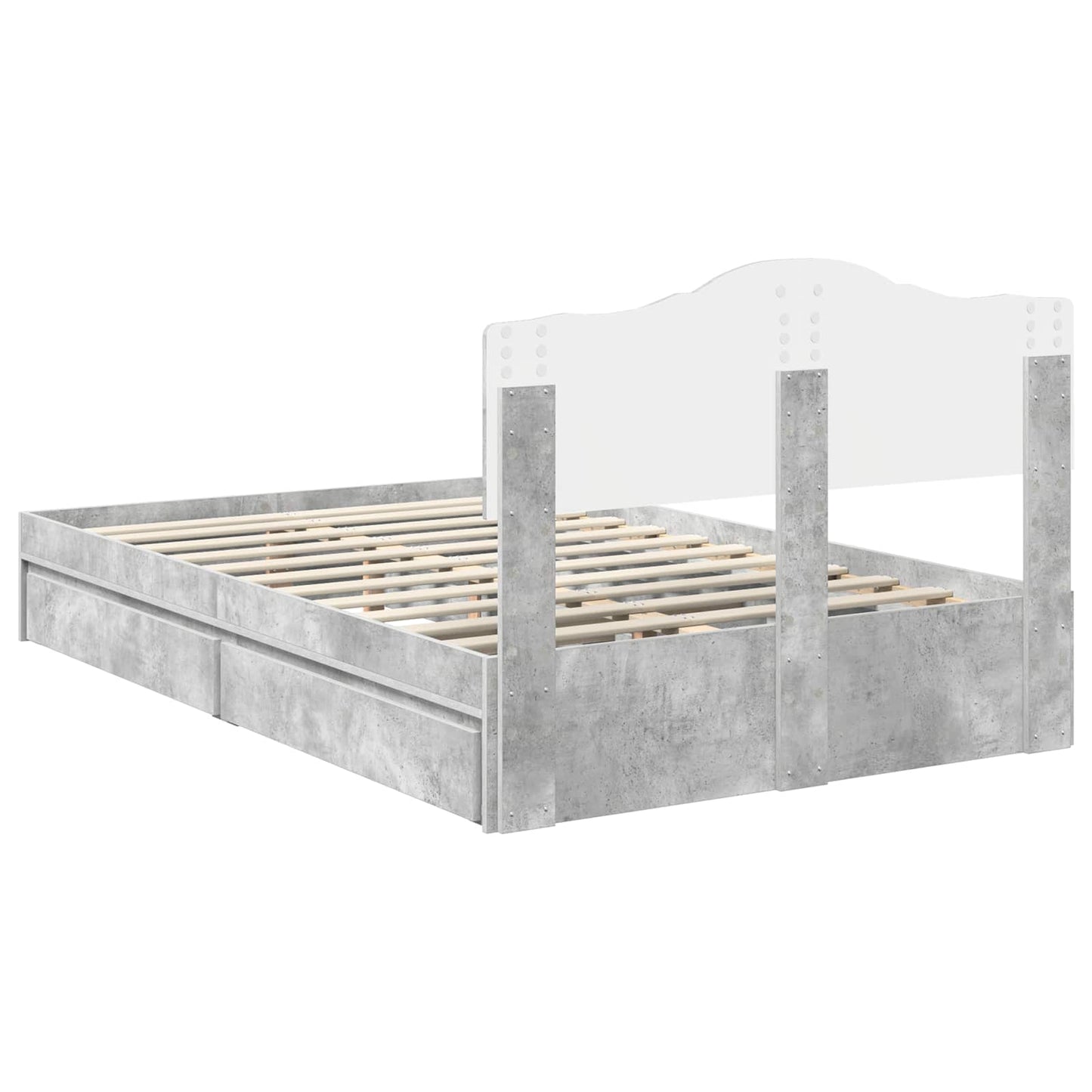 Tárolós Ágy fiókkal Beton Szürke 135 x 190 cm Szerelt Fa
