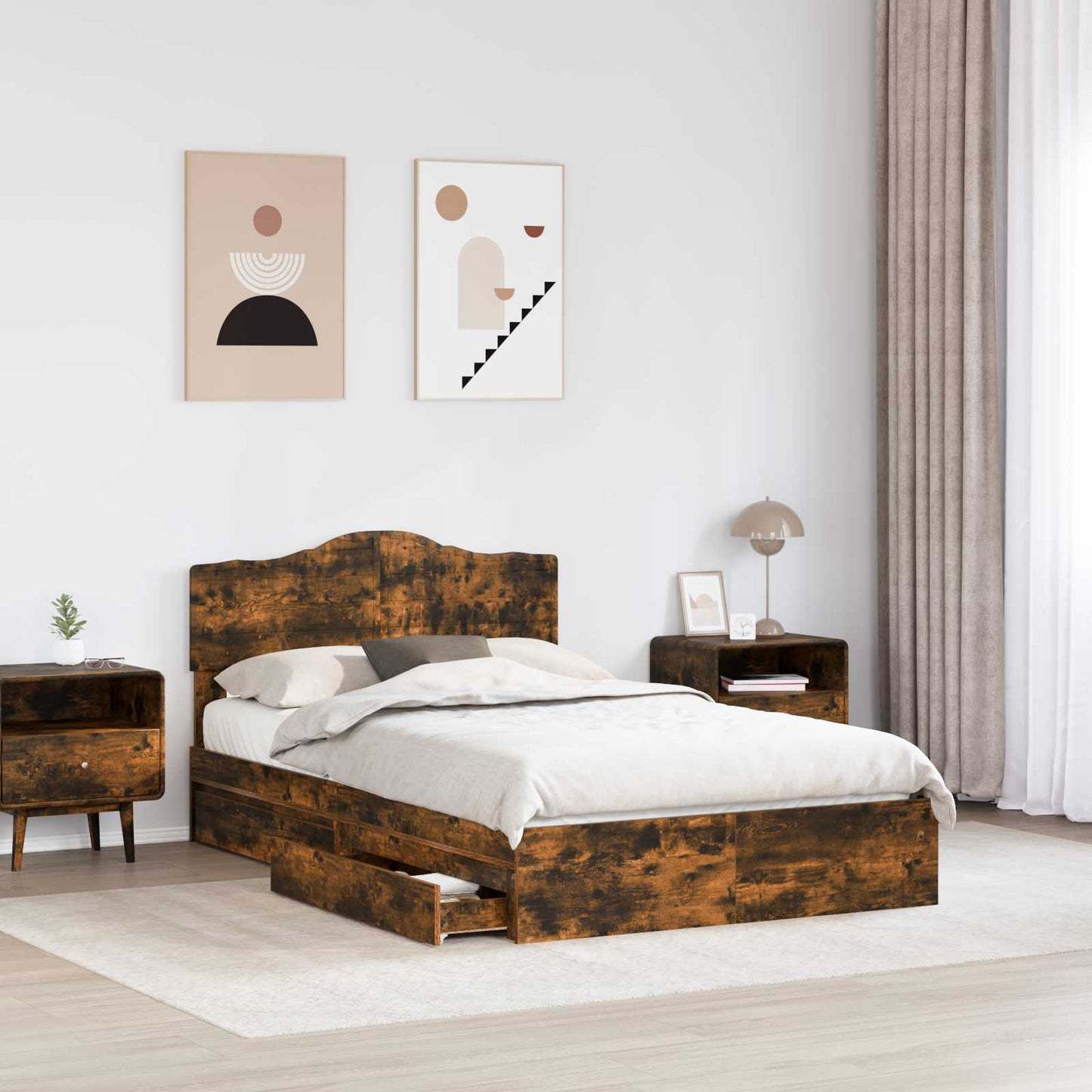 Tárolós Ágy fiókkal Füstölt tölgy 135 x 190 cm Szerelt Fa