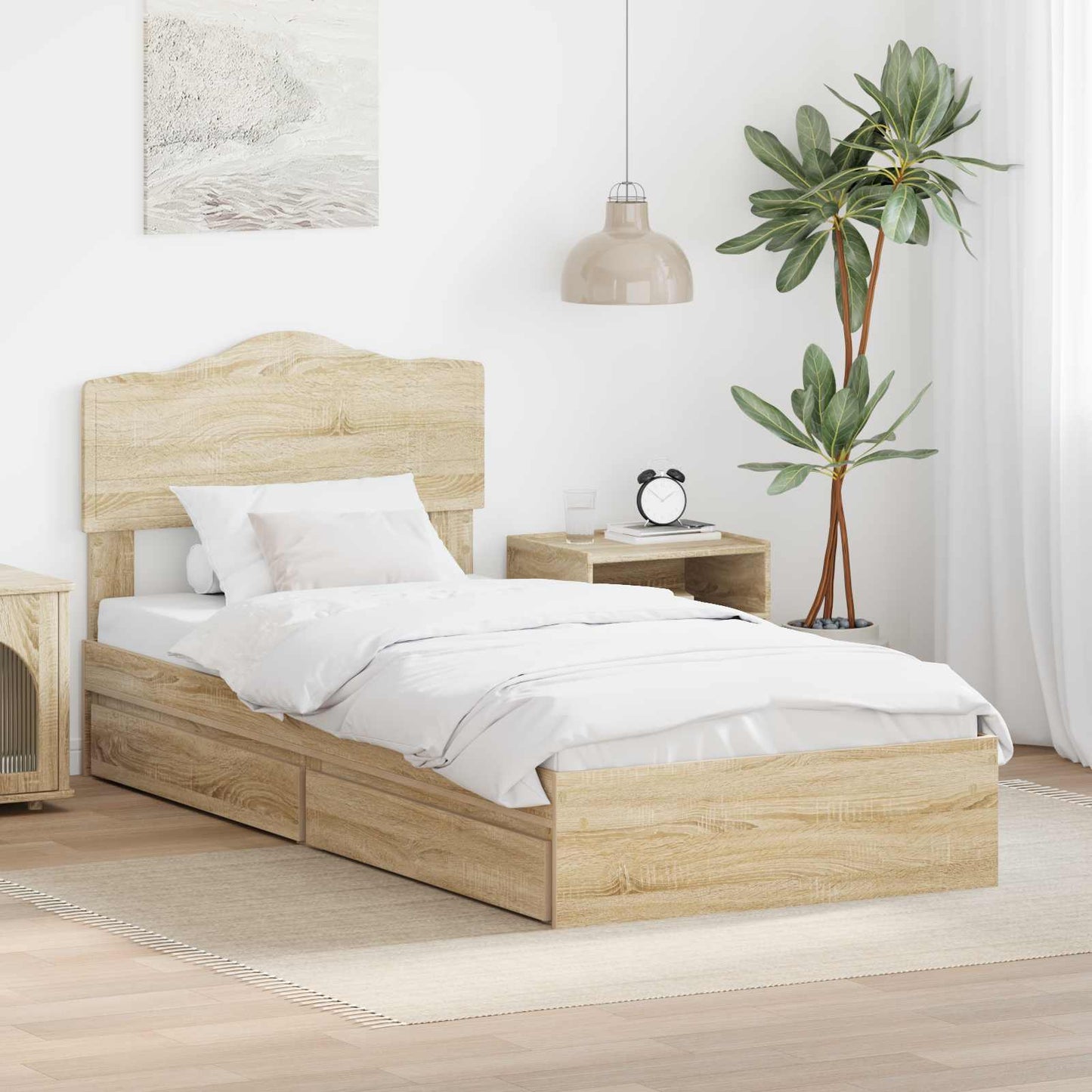 Tárolós Ágy fejtámlával Sonoma tölgy 100 x 200 cm Faanyag