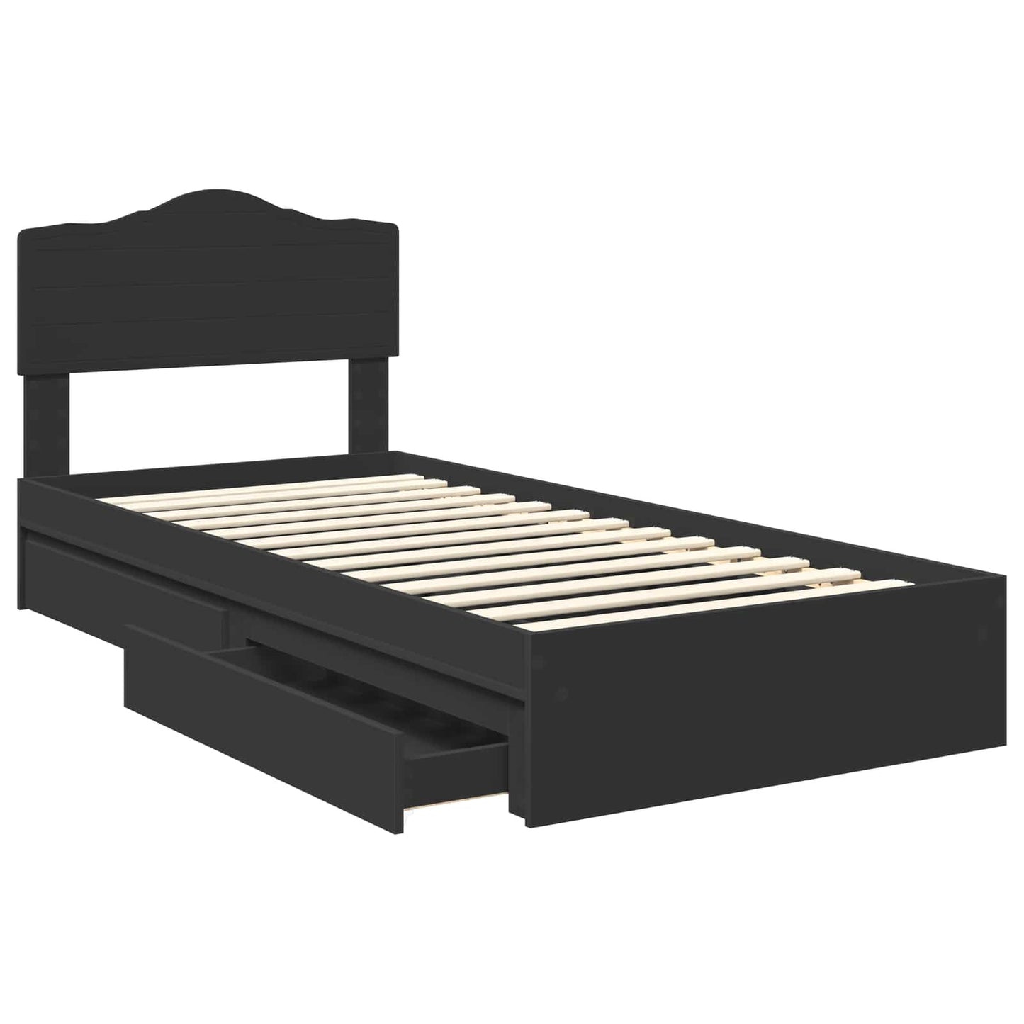 Tárolós Ágy fiókkal fejtámlával Fekete 90 x 190 cm Szerelt Fa