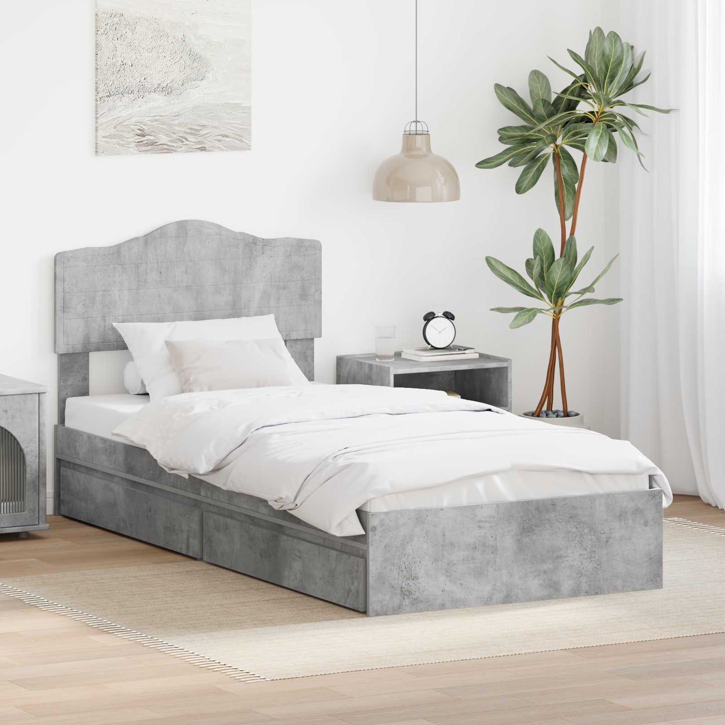 Tárolós Ágy fiókkal Beton Szürke 90 x 190 cm Szerelt Fa