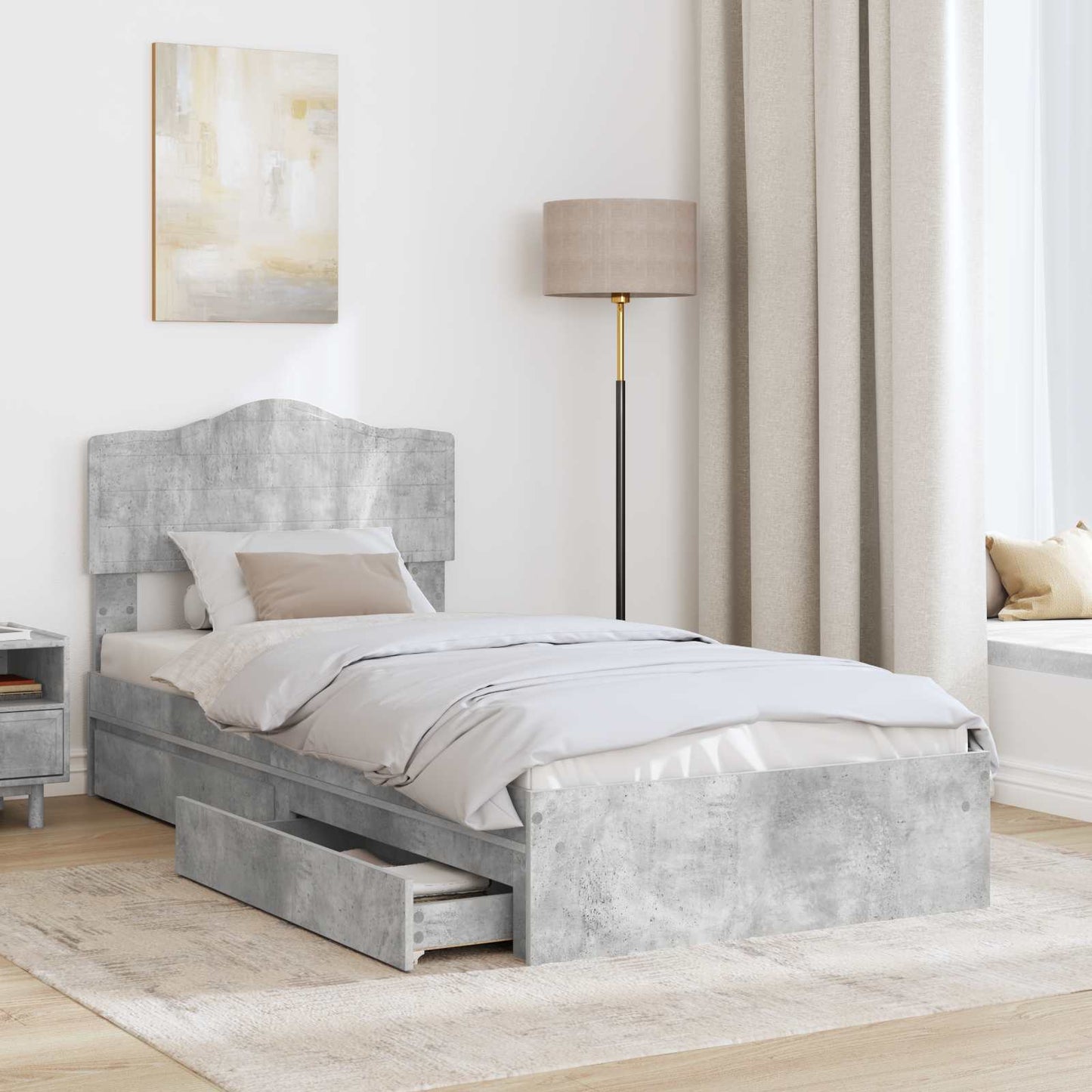 Tárolós Ágy fiókkal Beton Szürke 90 x 190 cm Szerelt Fa