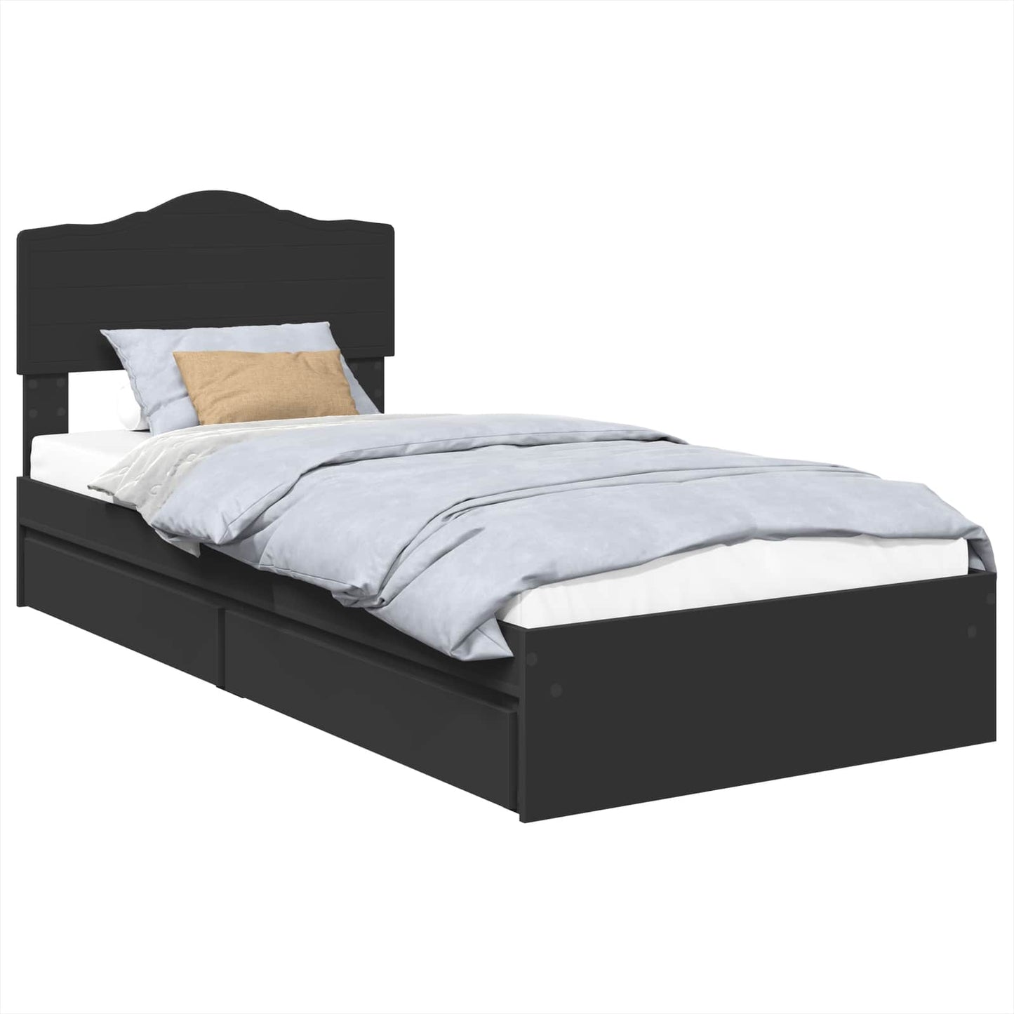 Tárolós Ágy fiókkal fejtámlával Fekete 70 x 190 cm Szerelt Fa