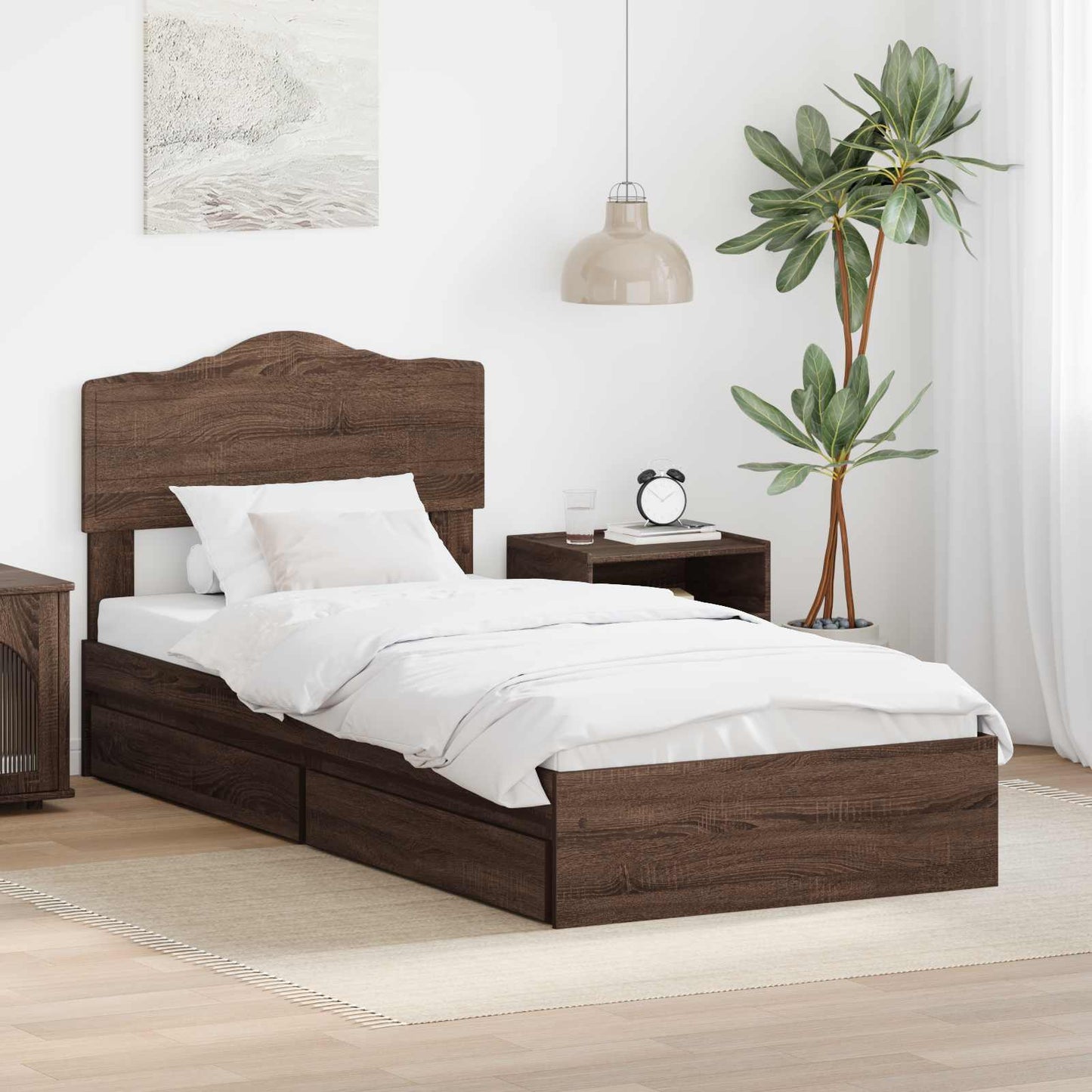 Tárolós Ágy fiókkal Barna Tölgy 70 x 190 cm Szerelt Fa