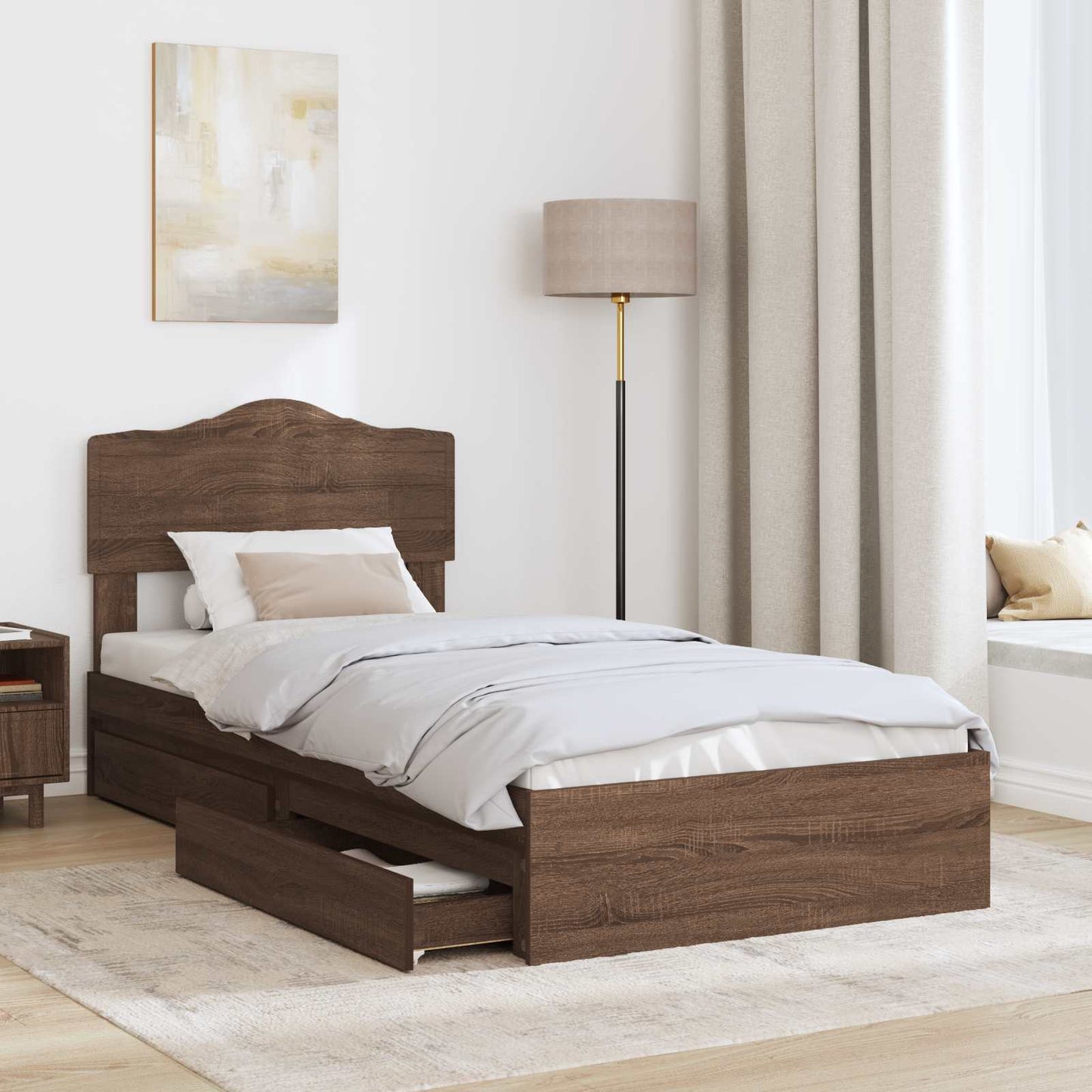 Tárolós Ágy fiókkal Barna Tölgy 70 x 190 cm Szerelt Fa