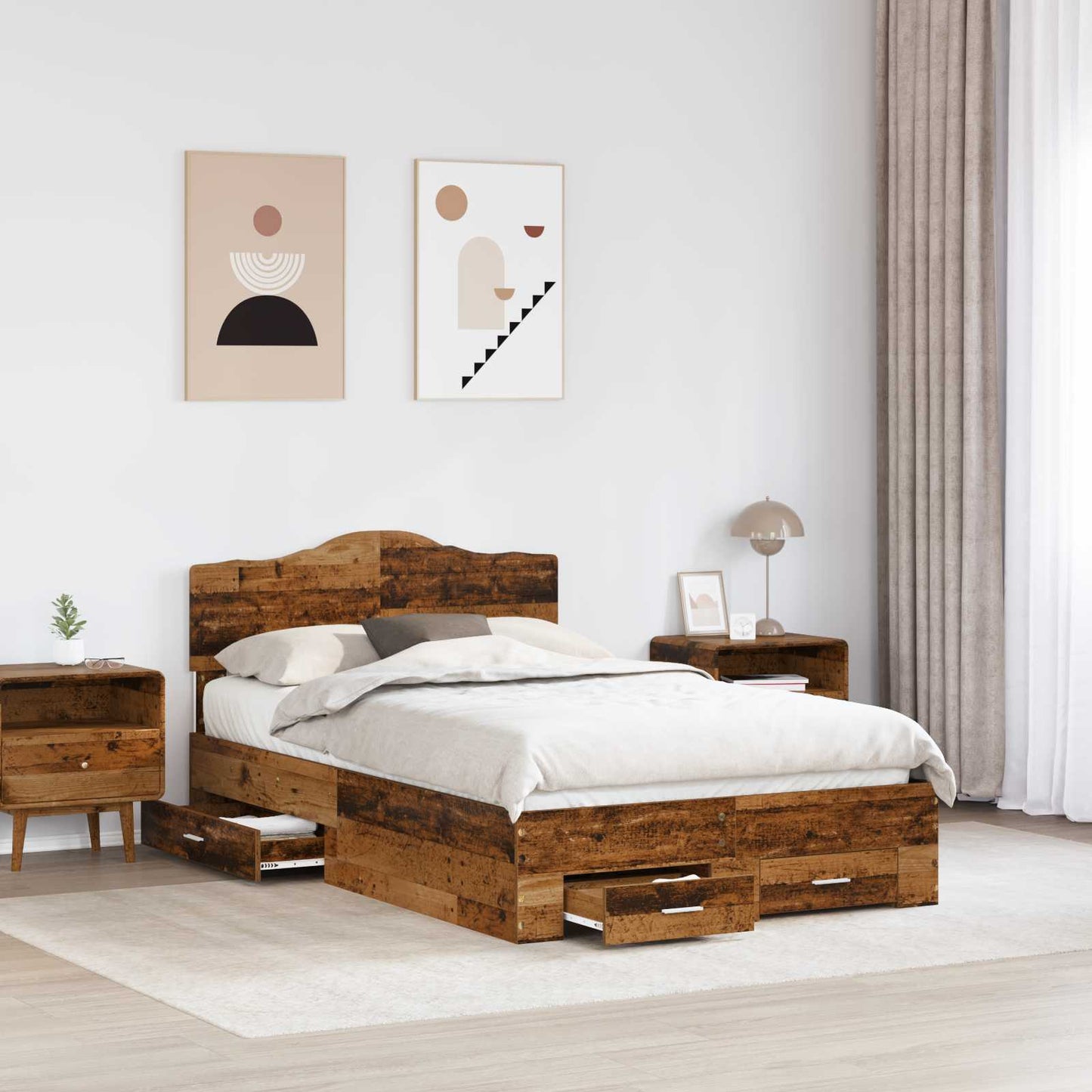 Ágykeret fiókkal fejtámlával Öreg fa 120 x 190 cm Szerelt Fa