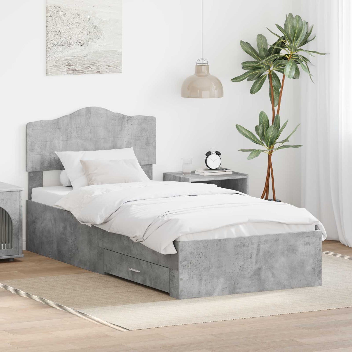 Ágykeret fiókkal tárolóval Beton Szürke 90 x 200 cm Szerelt Fa