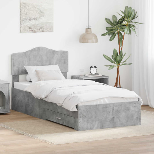 Ágykeret fejtámlával fiókkal Beton Szürke 70 x 190 cm Faanyag