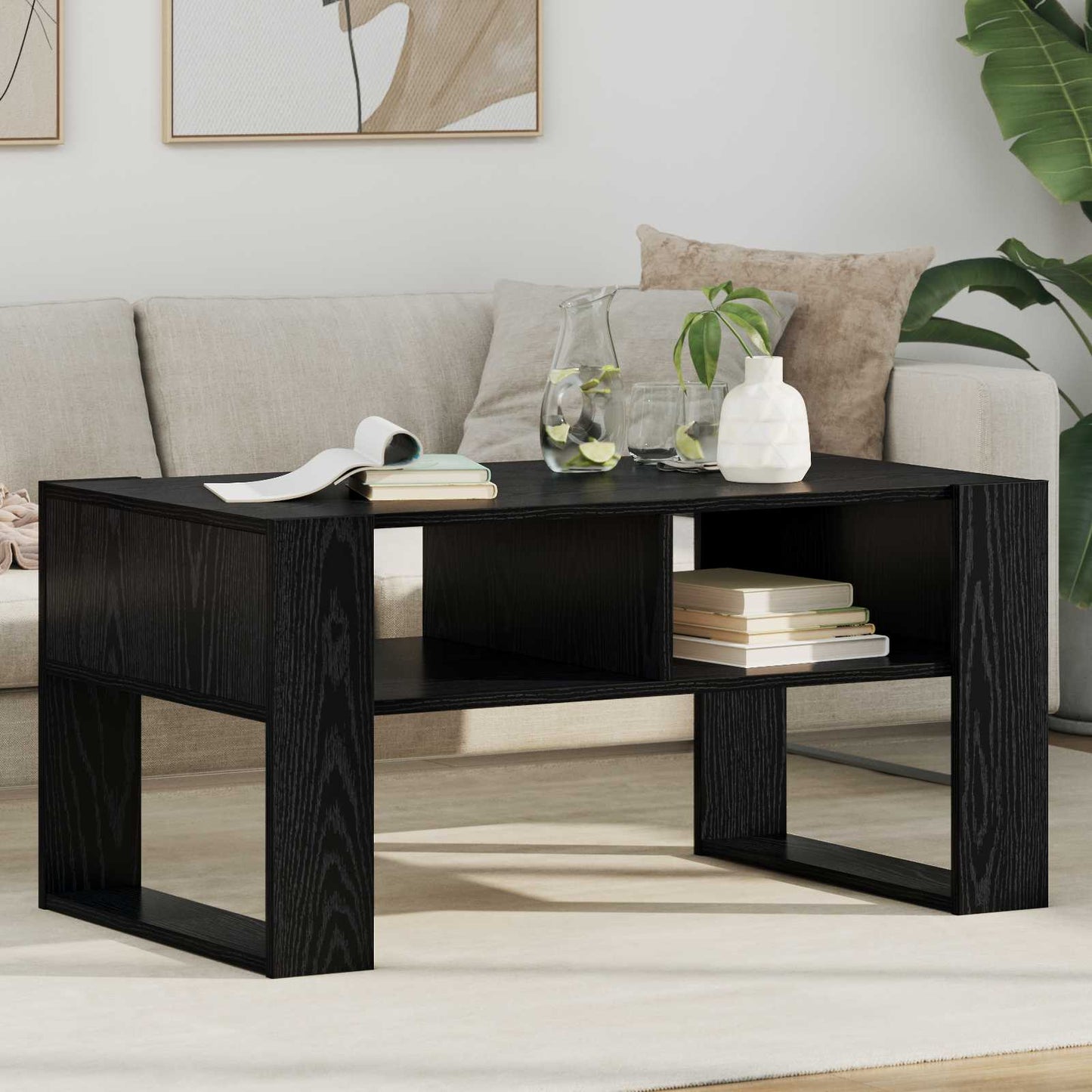 Dohányzóasztal Fekete tölgy 92 x 53 x 45 cm Szerelt Fa