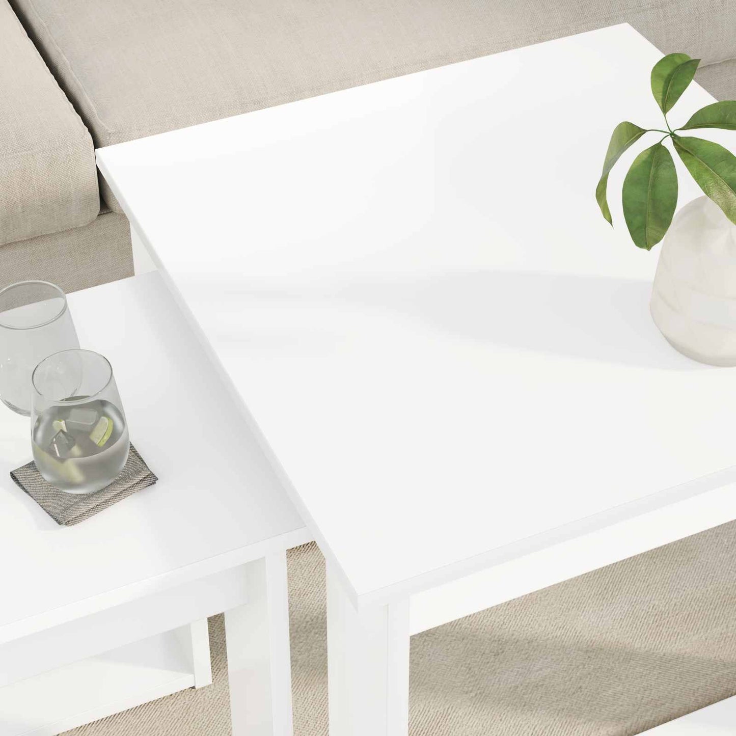 Kávasztal Szett 2 pcs Fehér 50 x 52 x 42 cm Szerelt Fa
