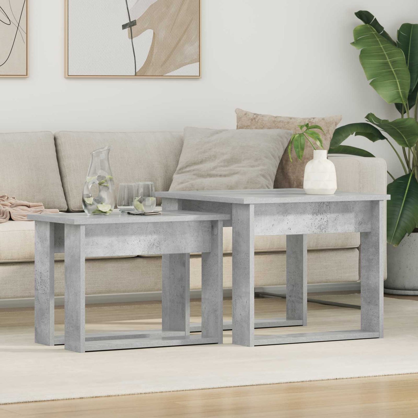 Kávasztal Szett 2 pcs Beton Szürke 50 x 52 x 42 cm Szerelt Fa