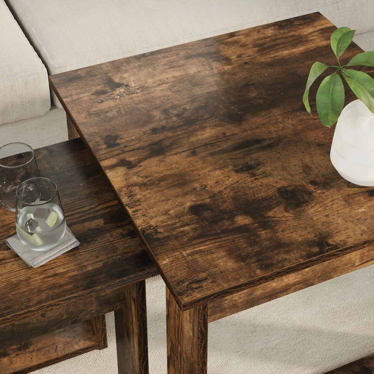 Kávasztal Szett 2 pcs Füstölt tölgy 50 x 52 x 42 cm Szerelt Fa