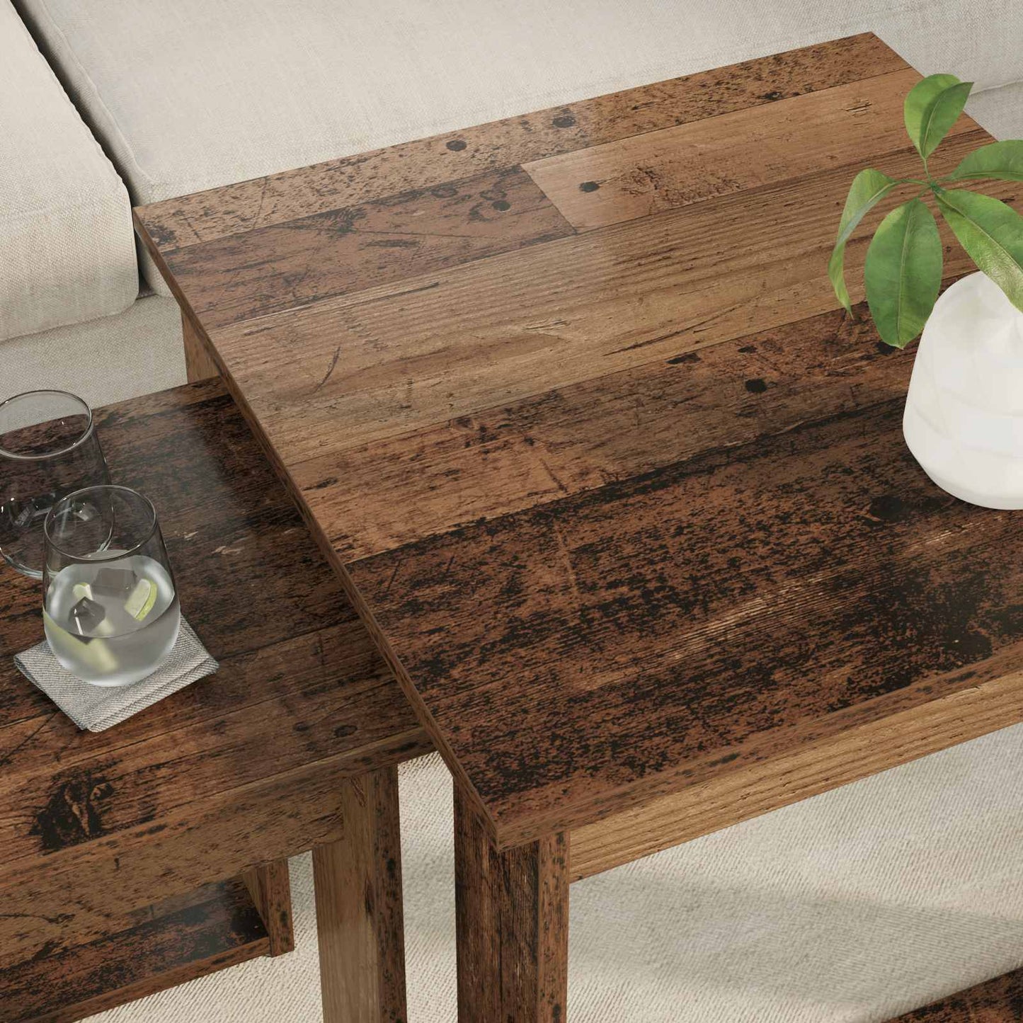 Kávasztal Szett 2 pcs Öreg fa 50 x 52 x 42 cm Szerelt Fa