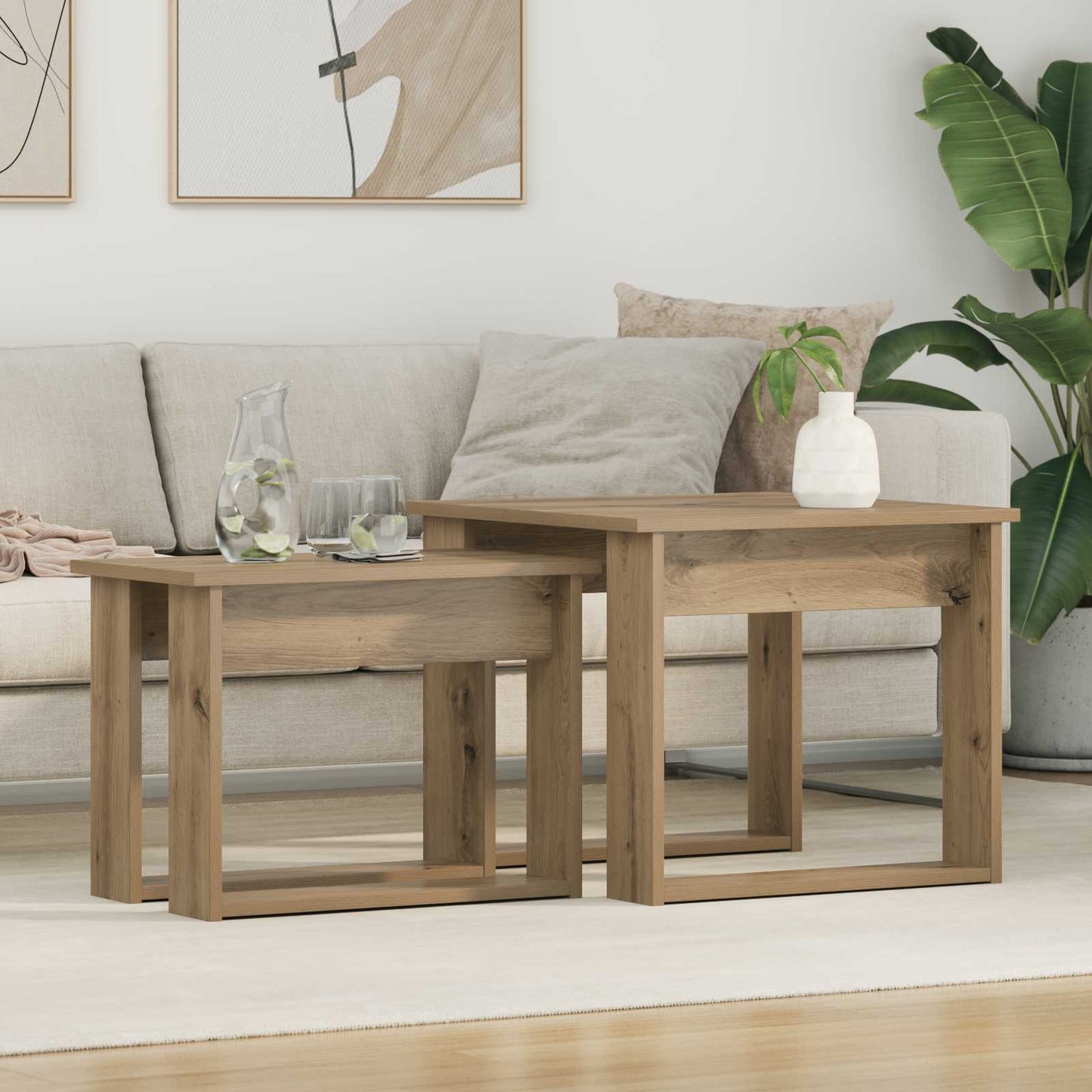 Kávasztal Szett 2 db Artisan tölgy 50 x 52 x 42 cm Szerelt Fa