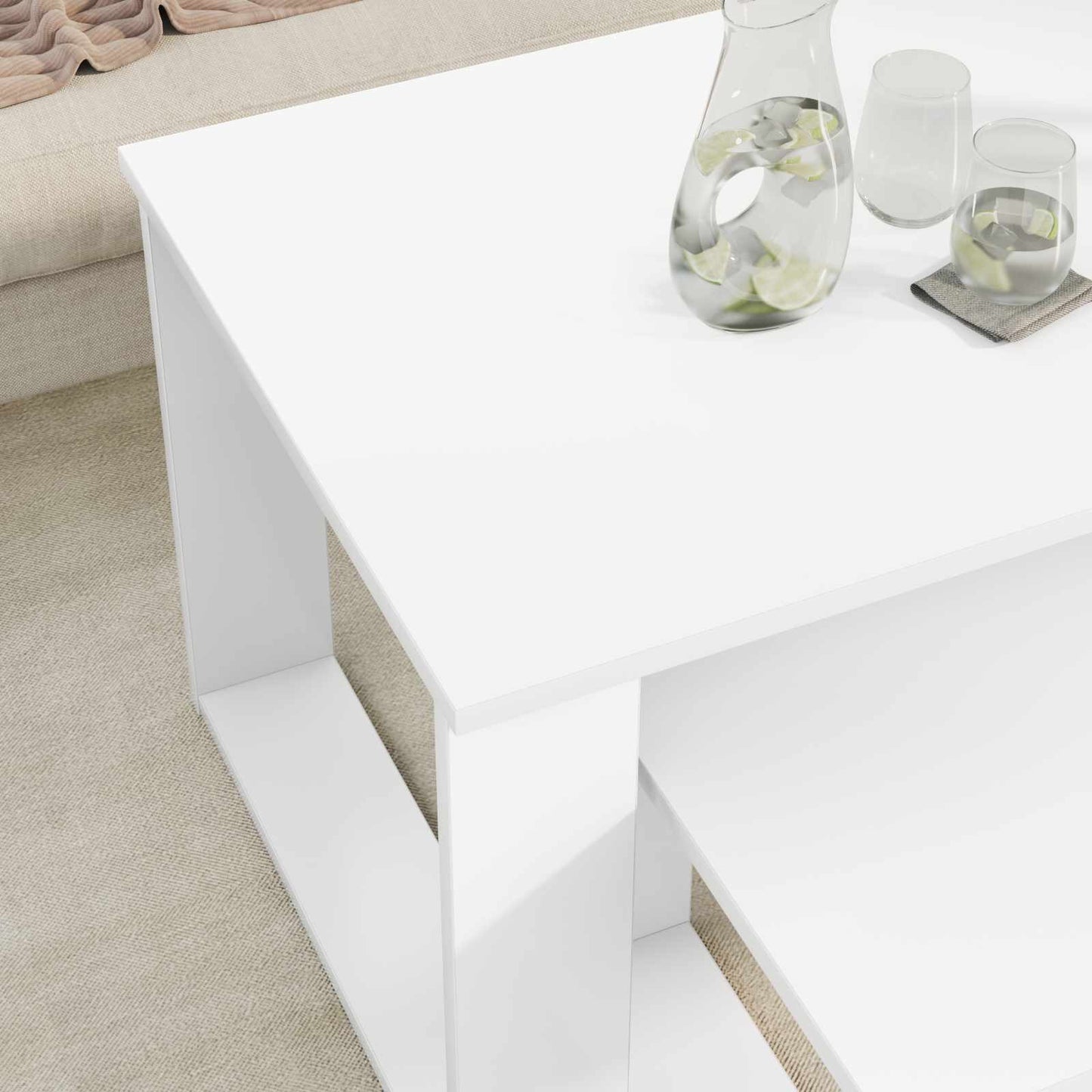 Kávasztal Szett 2 pcs Fehér 100 x 50 x 42 cm Szerelt Fa