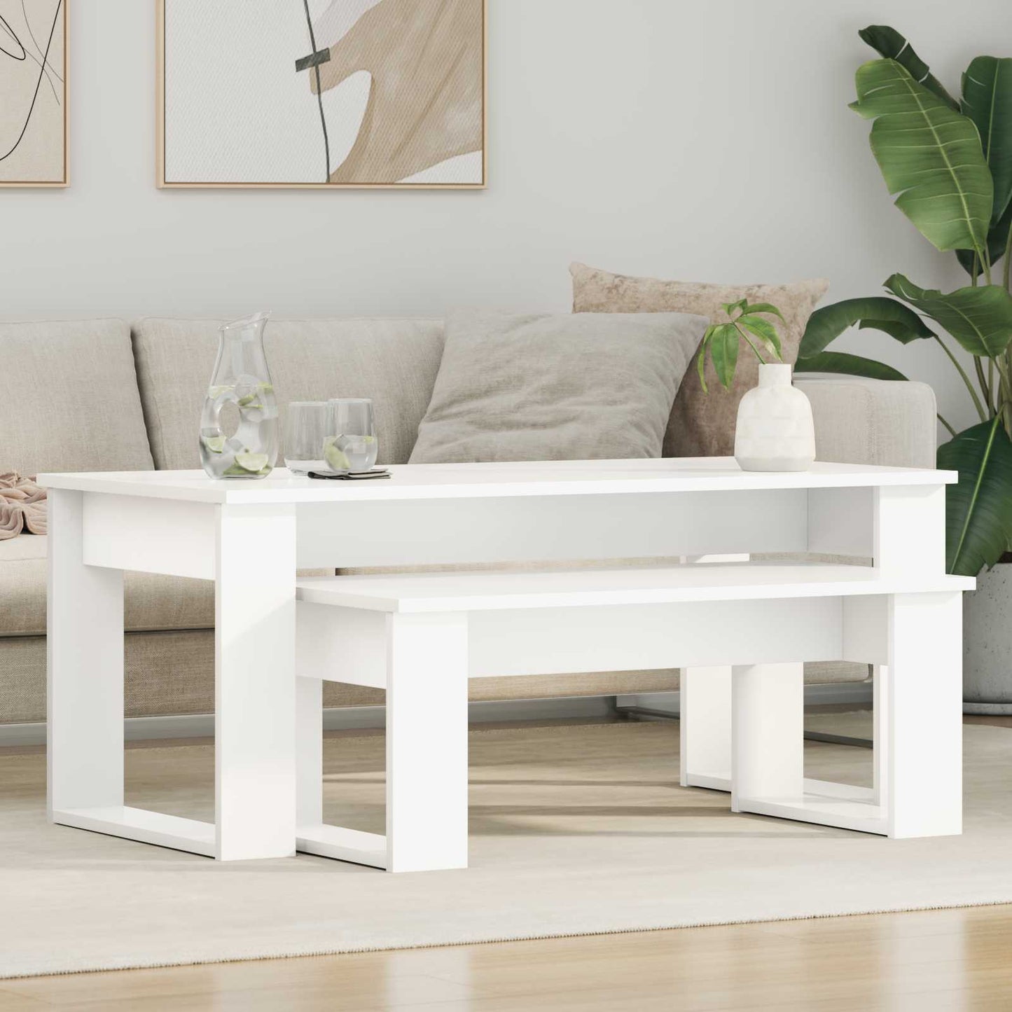 Kávasztal Szett 2 pcs Fehér 100 x 50 x 42 cm Szerelt Fa