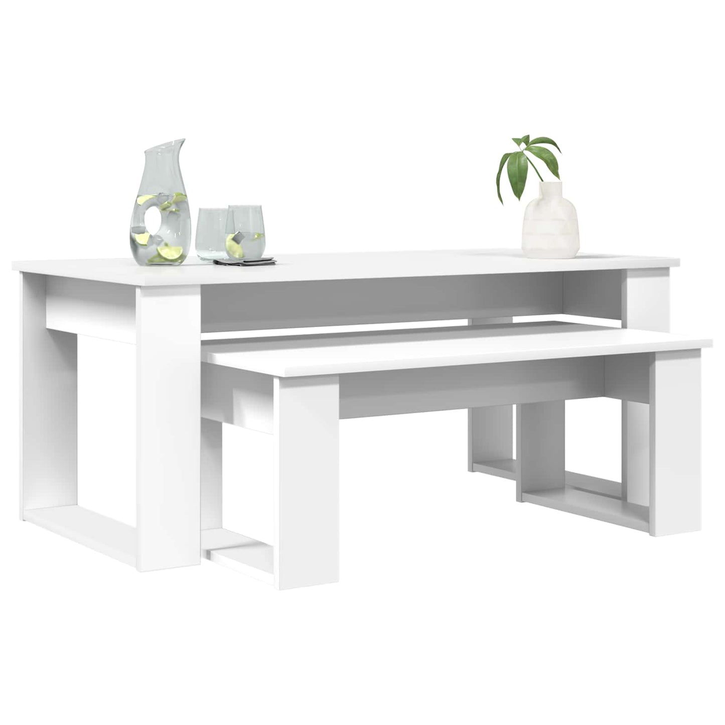 Kávasztal Szett 2 pcs Fehér 100 x 50 x 42 cm Szerelt Fa