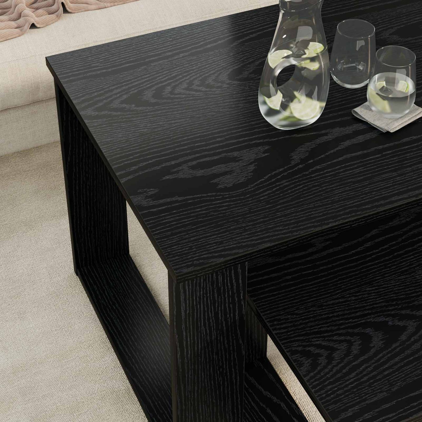 Kávasztal Szett 2 pcs Fekete tölgy 100 x 50 x 42 cm Szerelt Fa