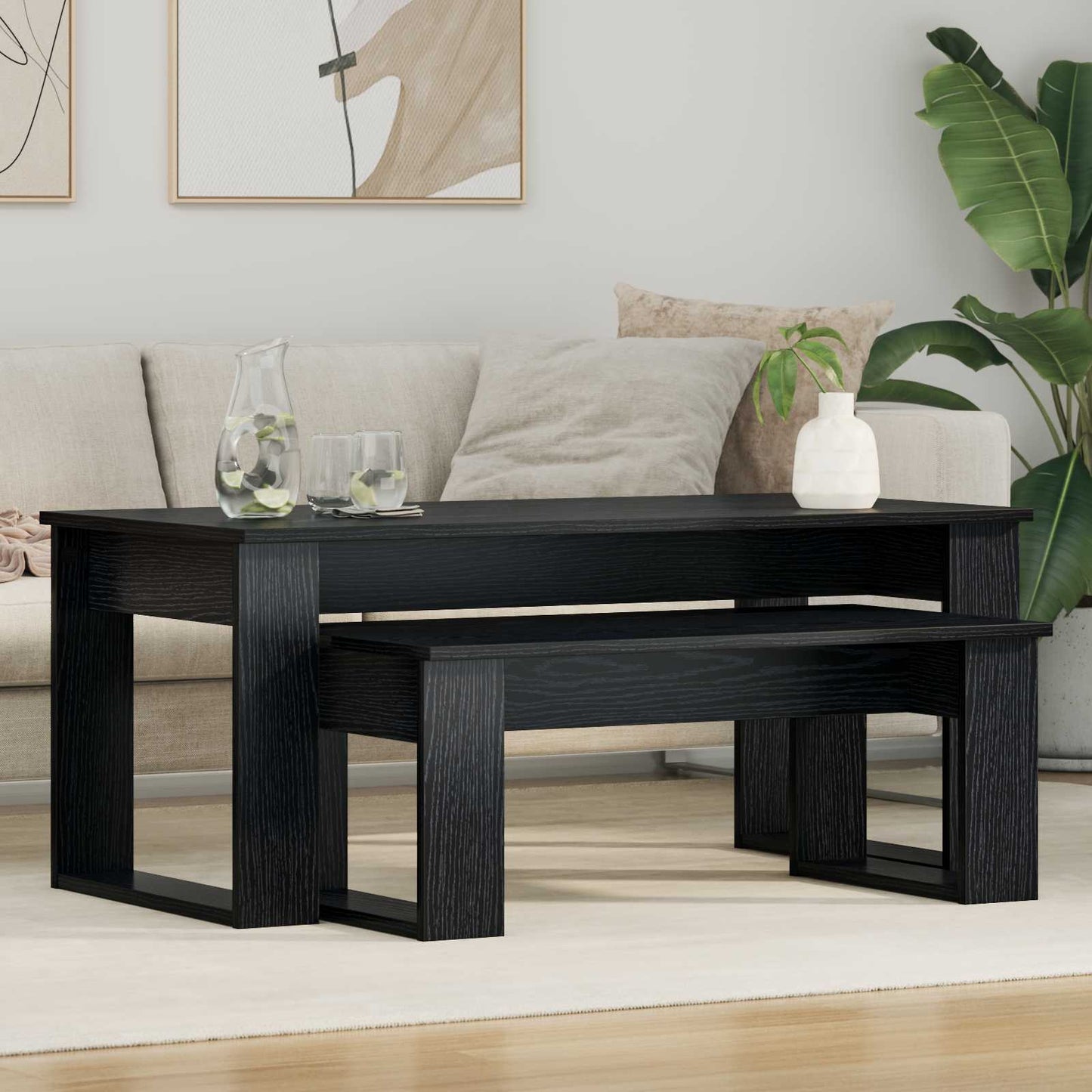 Kávasztal Szett 2 pcs Fekete tölgy 100 x 50 x 42 cm Szerelt Fa