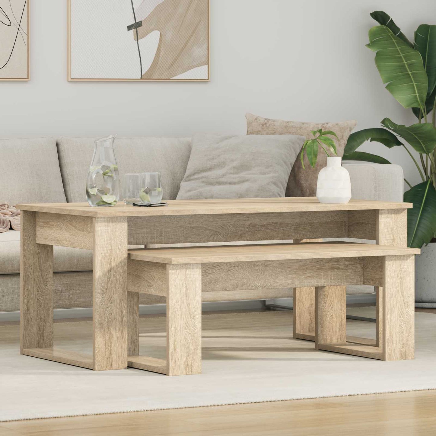Kávasztal Szett 2 pcs Sonoma tölgy 100 x 50 x 42 cm Szerelt Fa