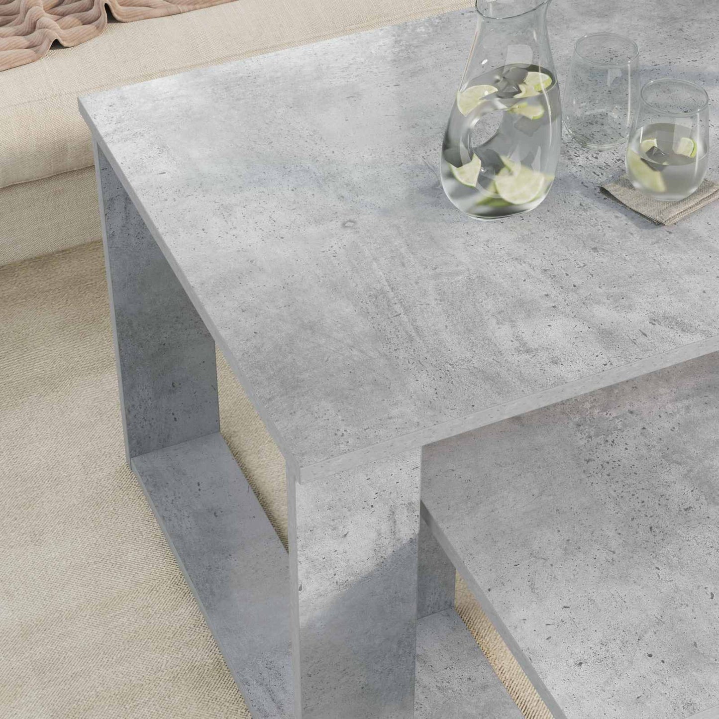 Kávasztal Szett 2 db Beton Szürke 100 x 50 x 42 cm Szerelt Fa