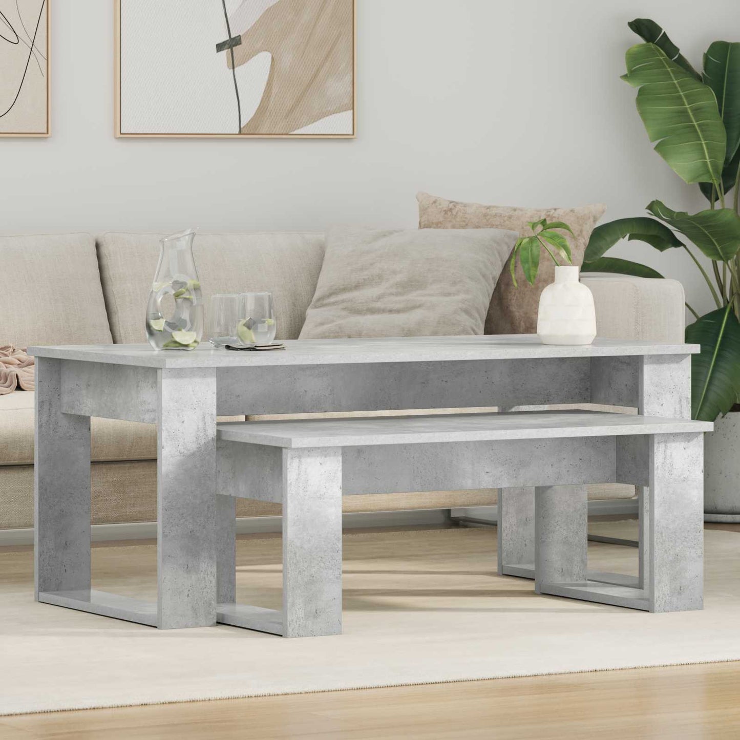 Kávasztal Szett 2 db Beton Szürke 100 x 50 x 42 cm Szerelt Fa