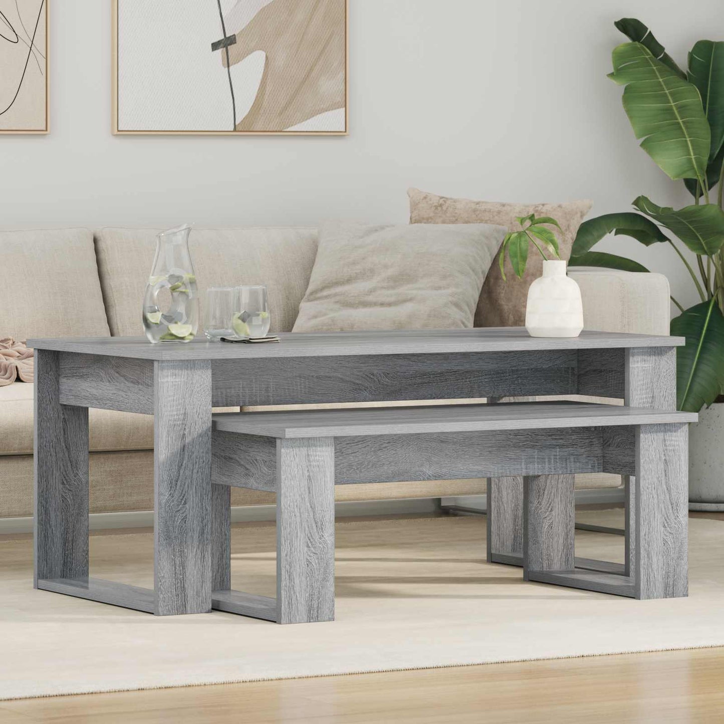 Kávasztal Szett 2 pcs Szürke Sonoma 100 x 50 x 42 cm Szerelt Fa