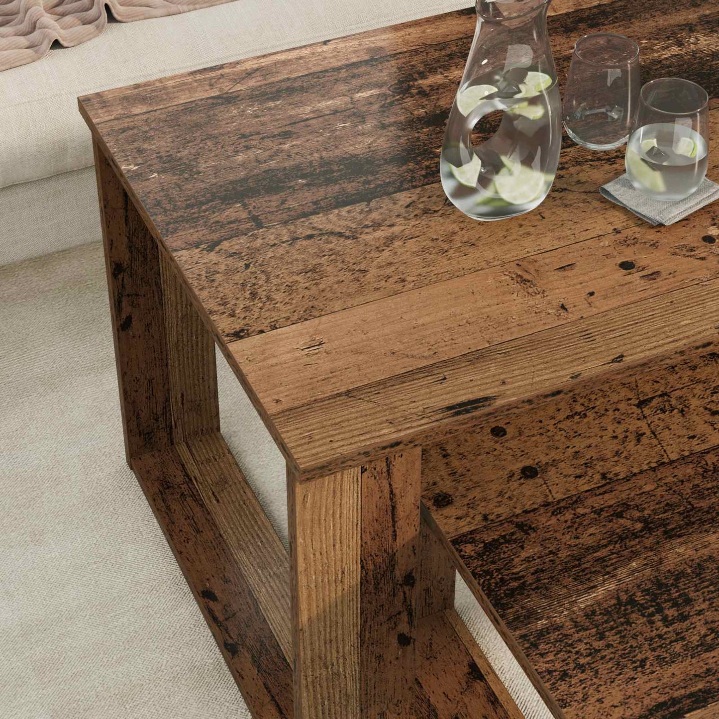Kávasztal Szett 2 pcs Öreg fa 100 x 50 x 42 cm Szerelt Fa