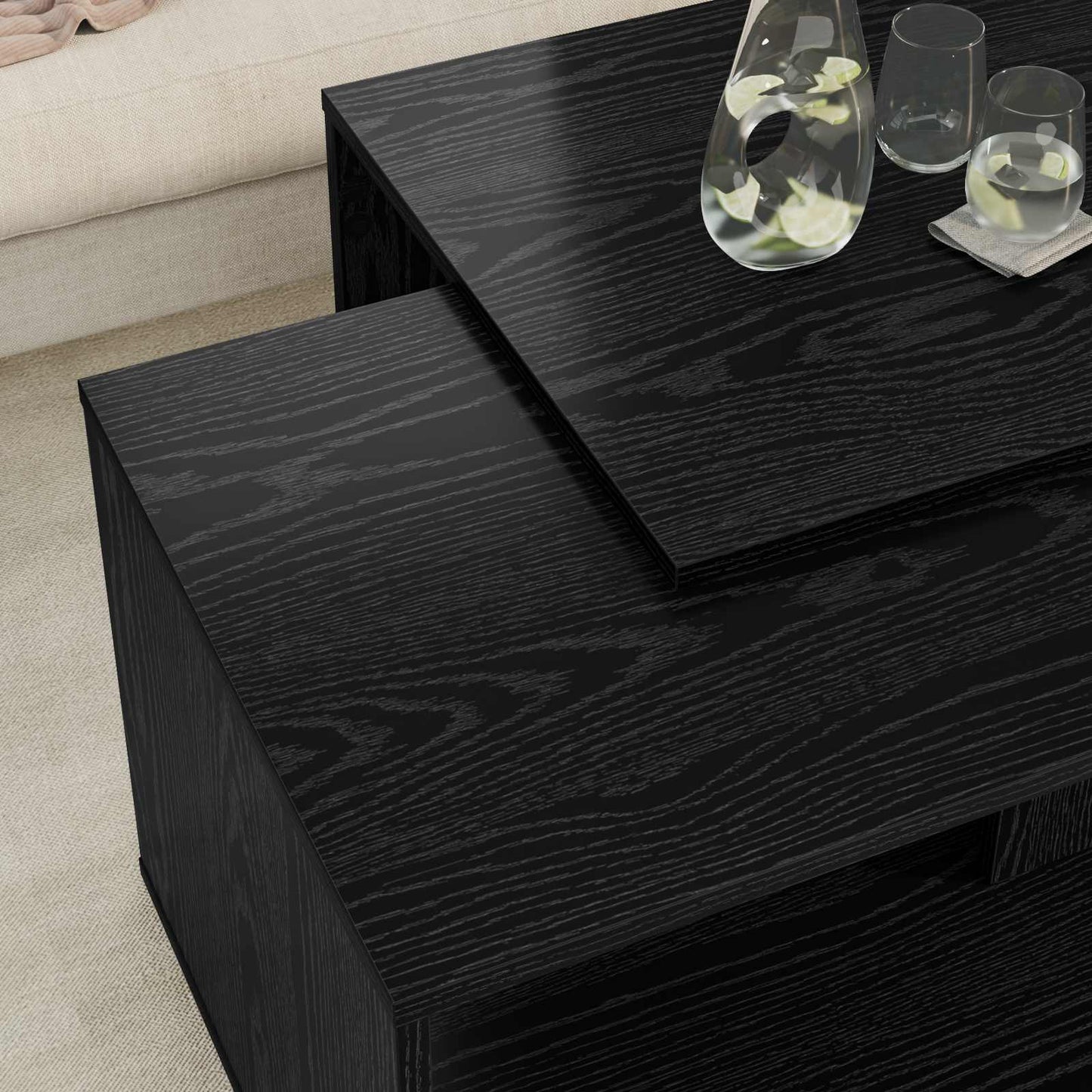 Kávasztal Szett 2 pcs Fekete tölgy 90 x 48 x 40 cm Szerelt Fa