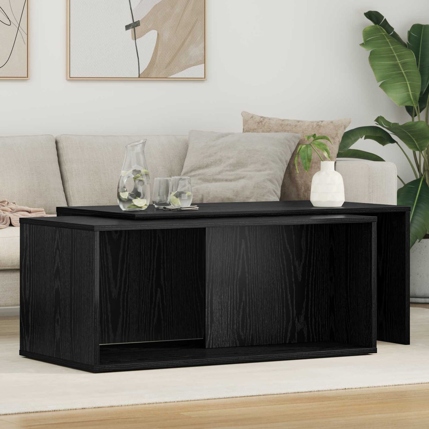 Kávasztal Szett 2 pcs Fekete tölgy 90 x 48 x 40 cm Szerelt Fa