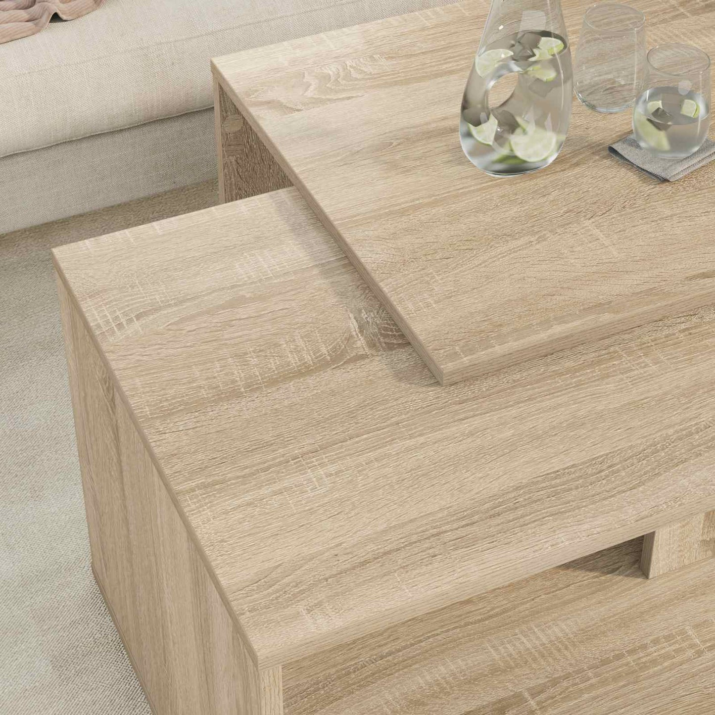 Kávasztal Szett 2 pcs Sonoma tölgy 90 x 48 x 40 cm Szerelt Fa