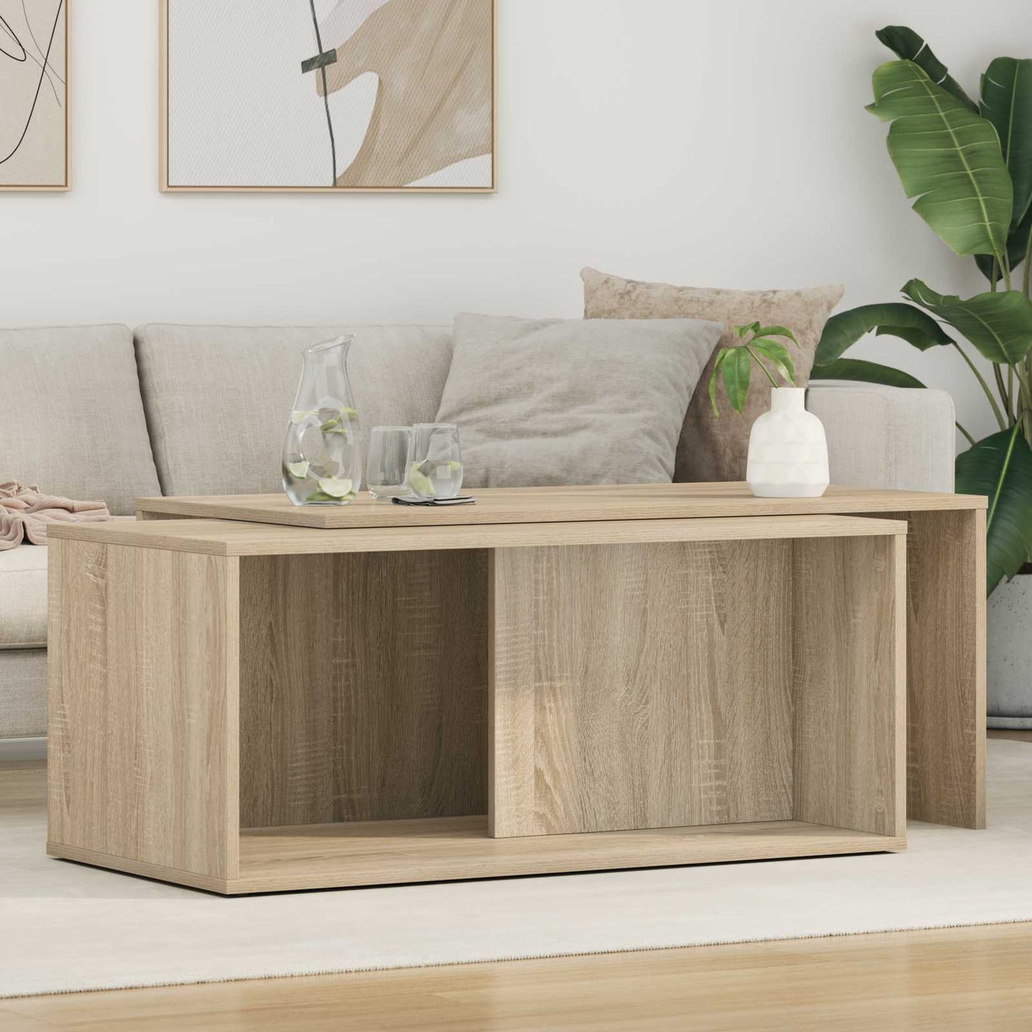 Kávasztal Szett 2 pcs Sonoma tölgy 90 x 48 x 40 cm Szerelt Fa