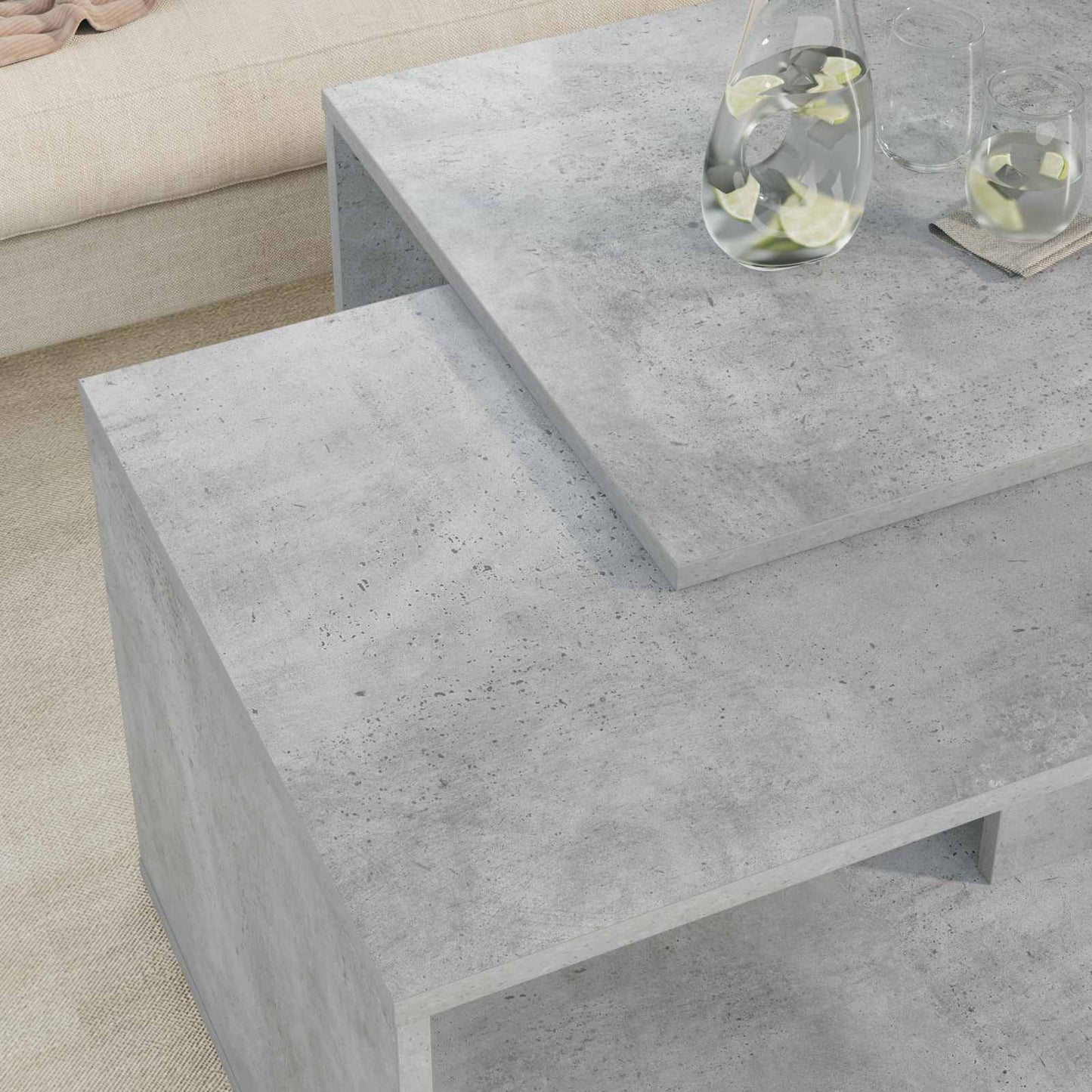 Kávasztal Szett 2 pcs Beton Szürke 90 x 48 x 40 cm Szerelt Fa