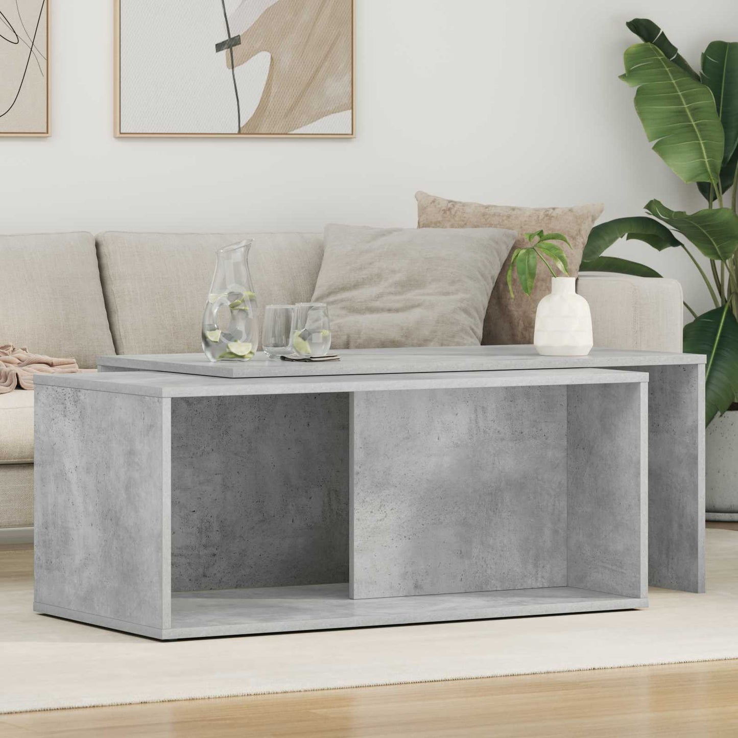 Kávasztal Szett 2 pcs Beton Szürke 90 x 48 x 40 cm Szerelt Fa